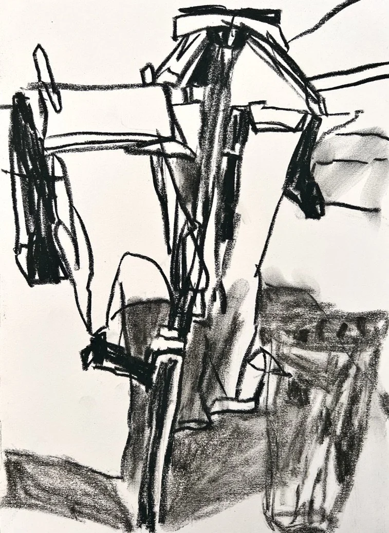 Backyard clothesline drawing 2, 2023, soft pastel on paper, 21 x 29.7cm
