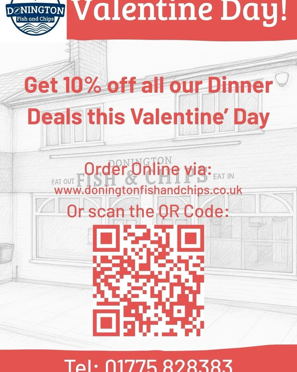 Treat yourself to a night off cooking and we&rsquo;ll treat you with 10% off this Valentines! ❤️

Get 10% off ALL our Dinner Deals on Saturday 14th Feb  all day eat-in and takeaway👇

No Date? No Problem!
Fish and Chip Dinner - Med Fish, Med Chips, S