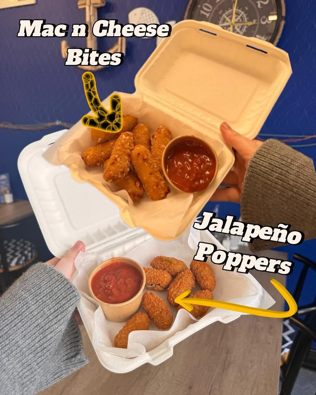 New Sides are Here! 😋👇

Jalape&ntilde;o Poppers - Crispy Golden breaded Jalape&ntilde;os stuffed with nacho cheese sauce 🌶️ 🧀 Served with Salsa Dip 💃

Mac n Cheese Bites - Cheesy Mac n Cheese Sauce inside a Crispy Golden breaded shell 🧀🍝 Serve