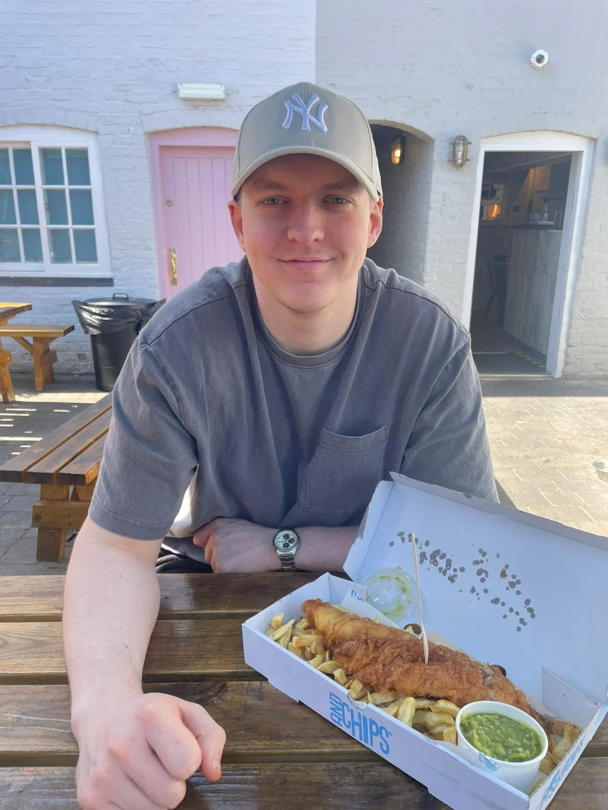 Kieran Bulpit enjoying Fish and Chips in Lincoln