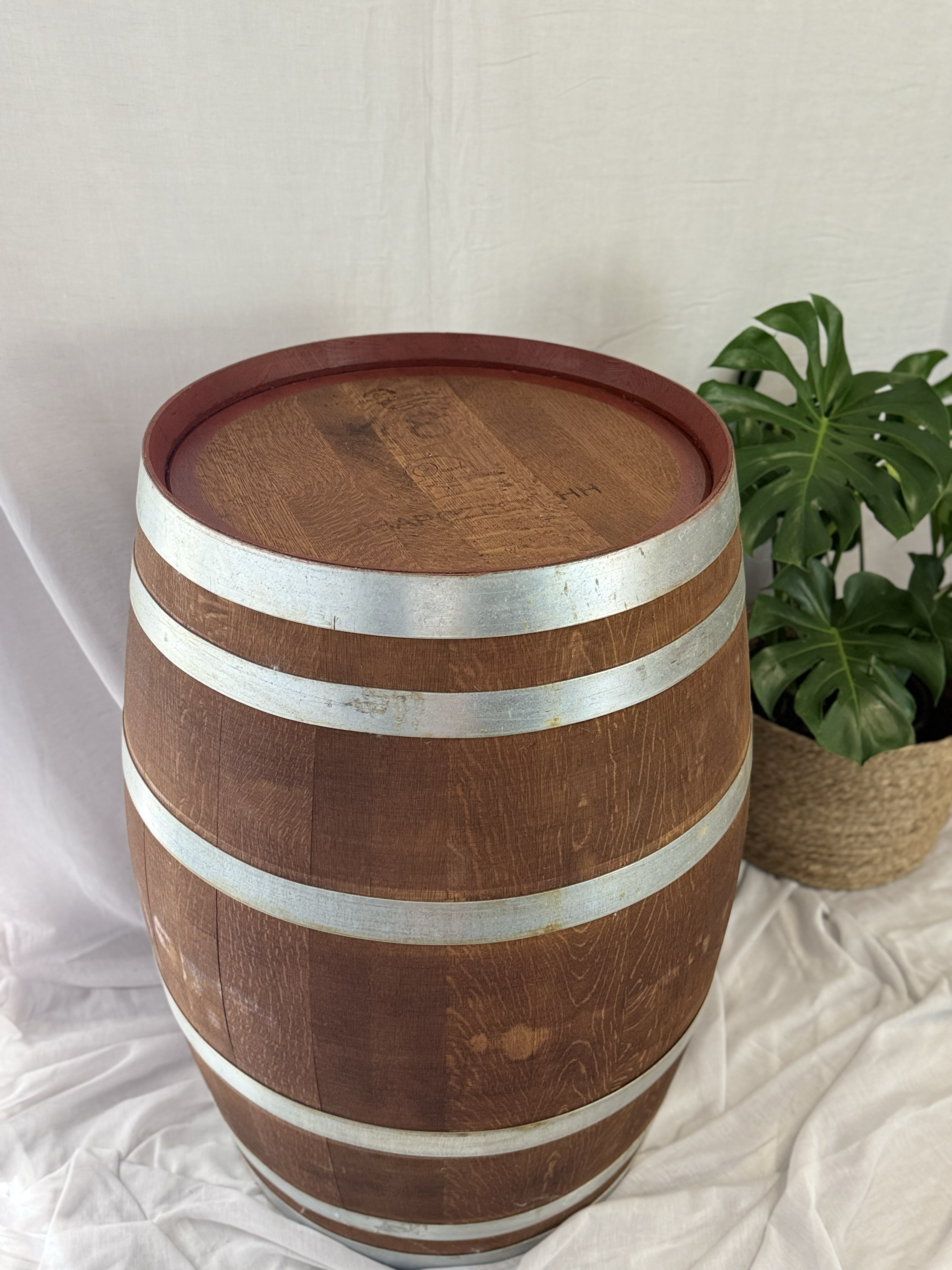 Wine Barrel Bar Table 
Colour: Timber Stained 
Hire Price: $65.00 each
Material: Timber
Qty: 6 Available