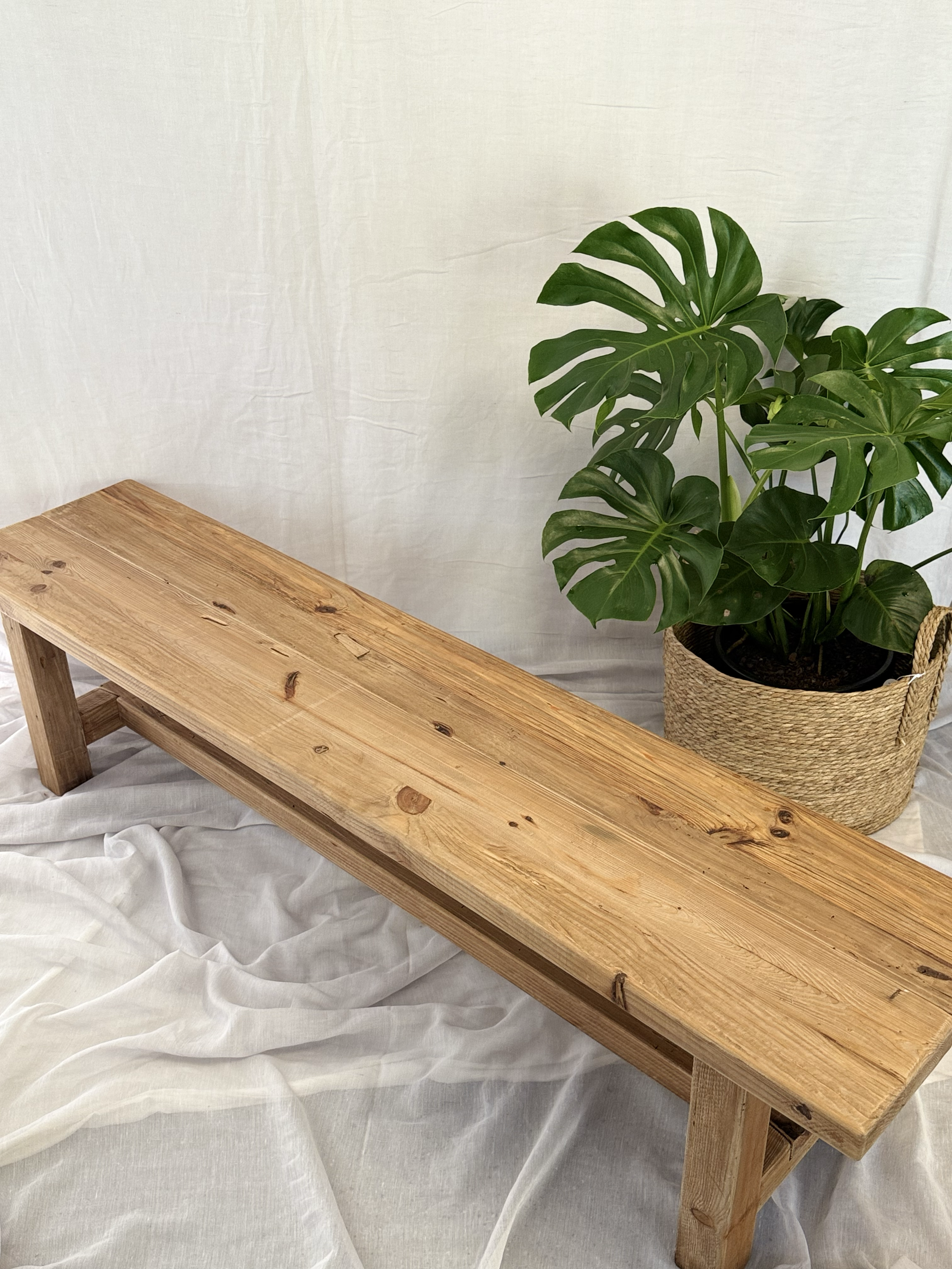 Farmhouse Timber Bench
Colour: Natural 
Hire Price: $70.00 each
Material: Timber
Qty: 8 Available