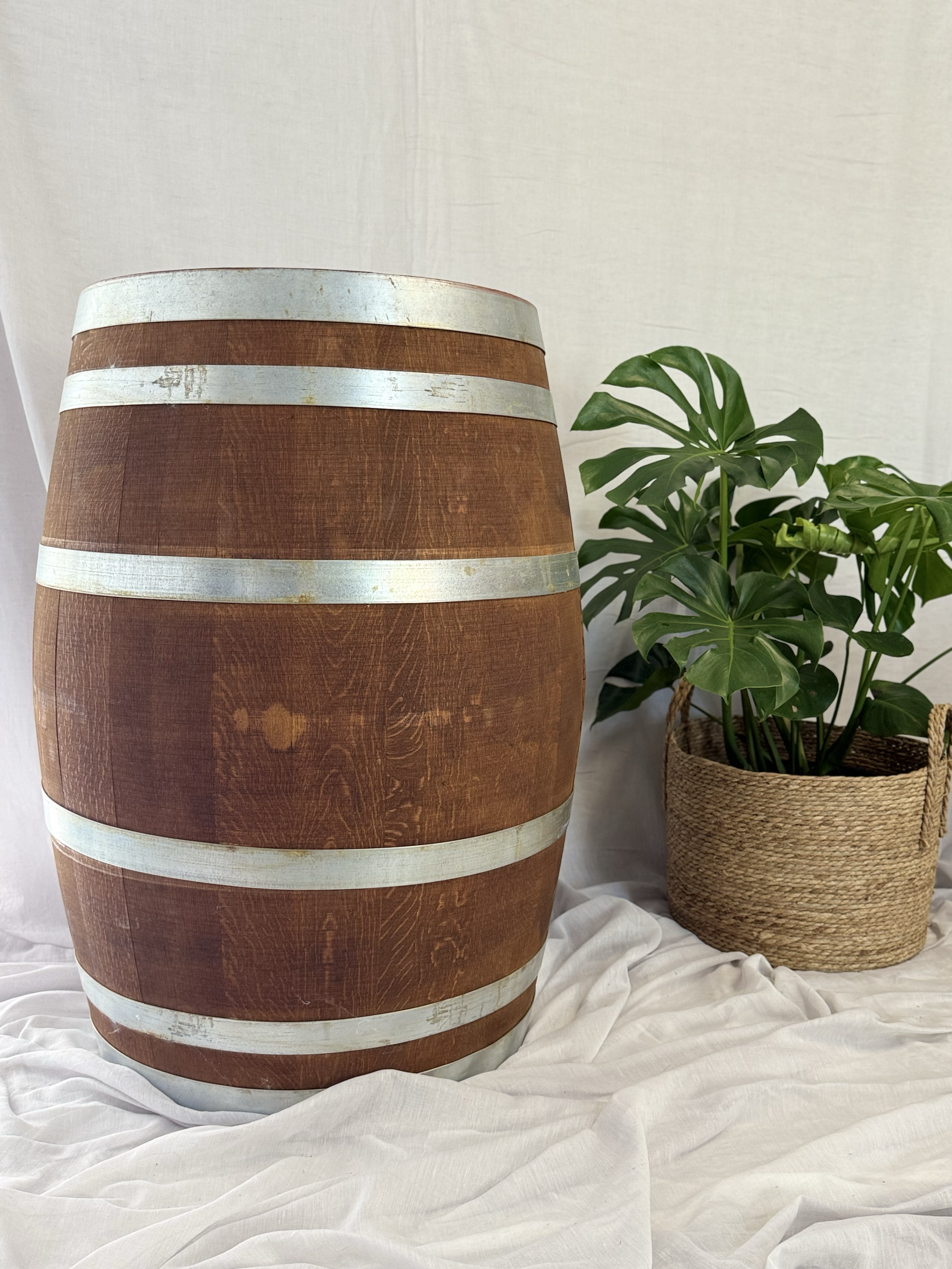 Wine Barrel Bar Table 
Colour: Timber Stained 
Hire Price: $65.00 each
Material: Timber
Qty: 6 Available