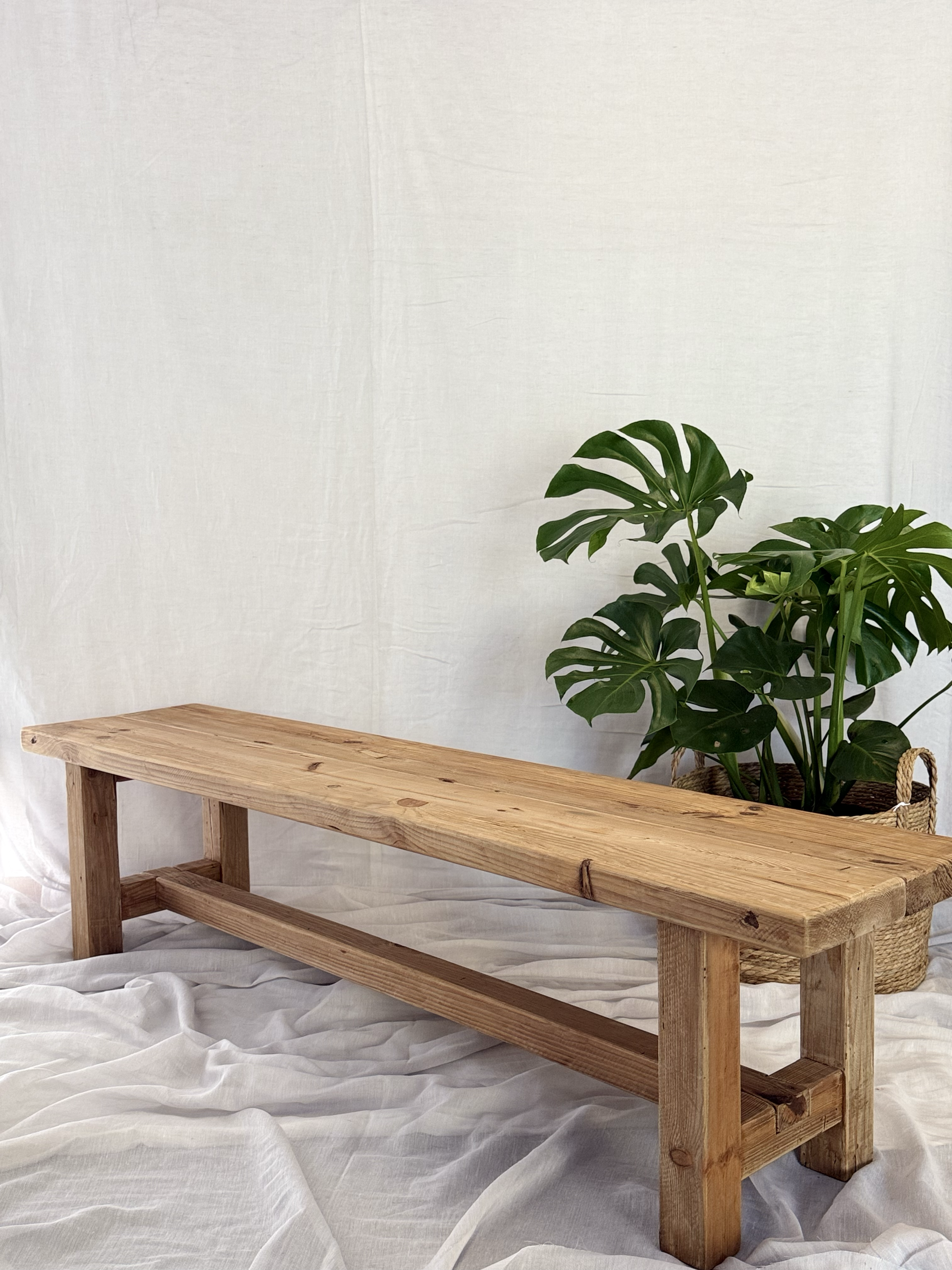 Farmhouse Timber Bench
Colour: Natural 
Hire Price: $70.00 each
Material: Timber
Qty: 8 Available