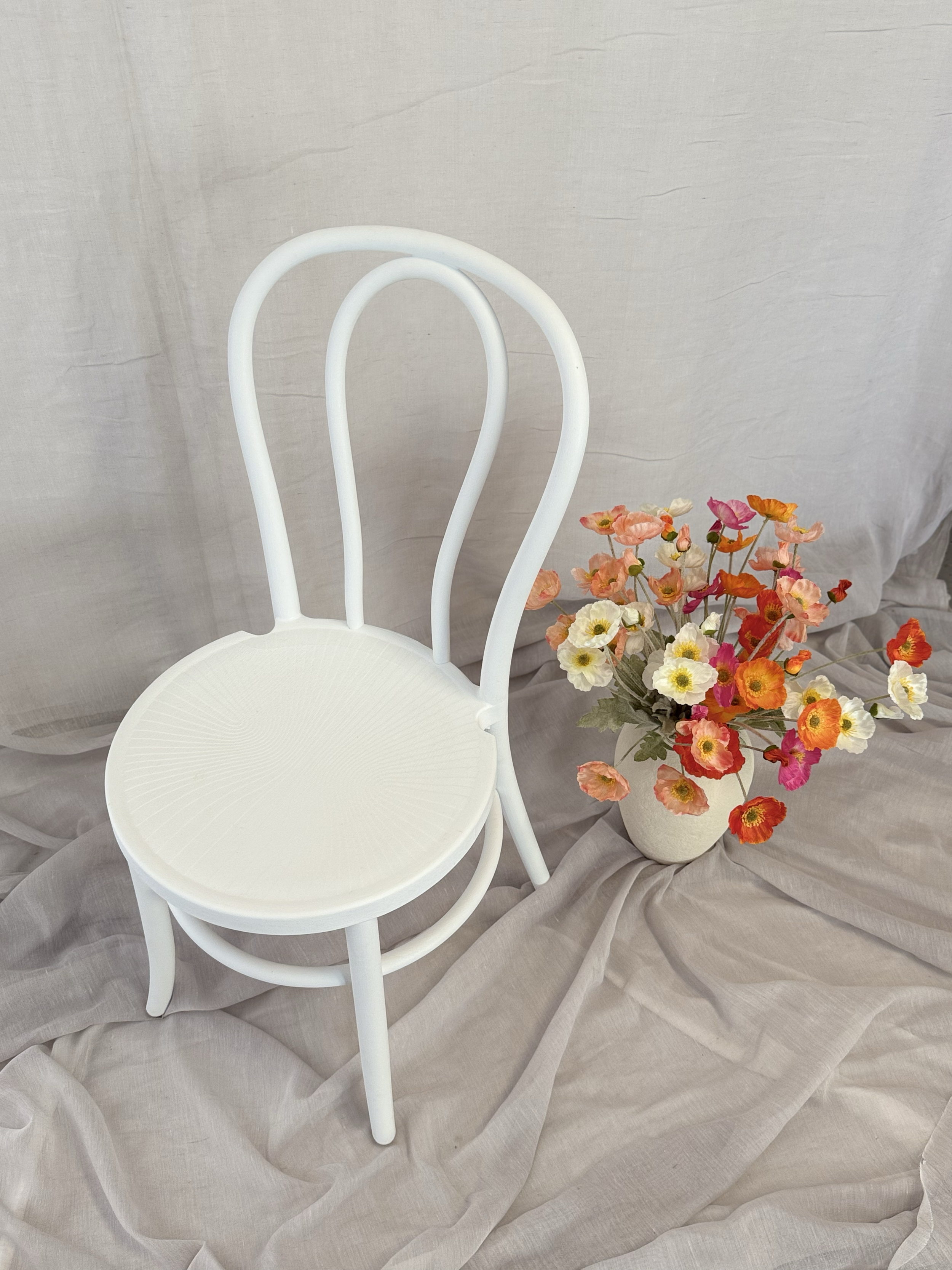 White Bentwood Chair
Colour: White
Hire Price: $12.00 each
Material: Resin
Qty: 50 Available