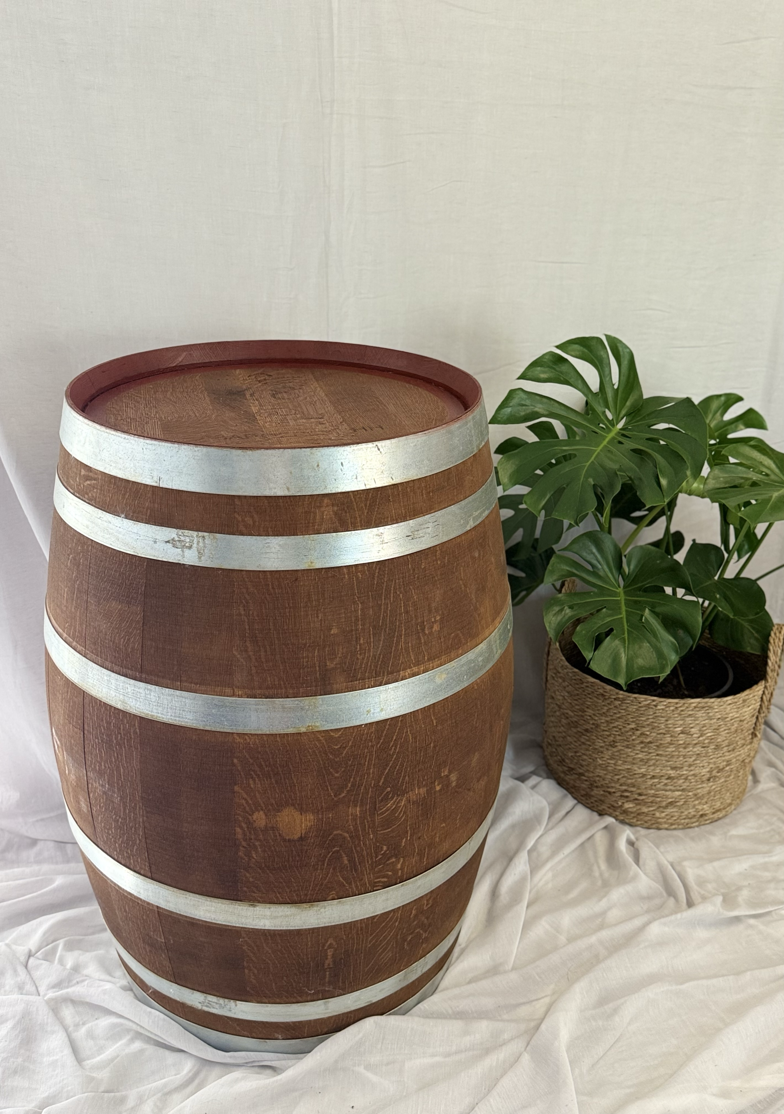 Wine Barrel Bar Table 
Colour: Timber Stained 
Hire Price: $65.00 each
Material: Timber
Qty: 6 Available