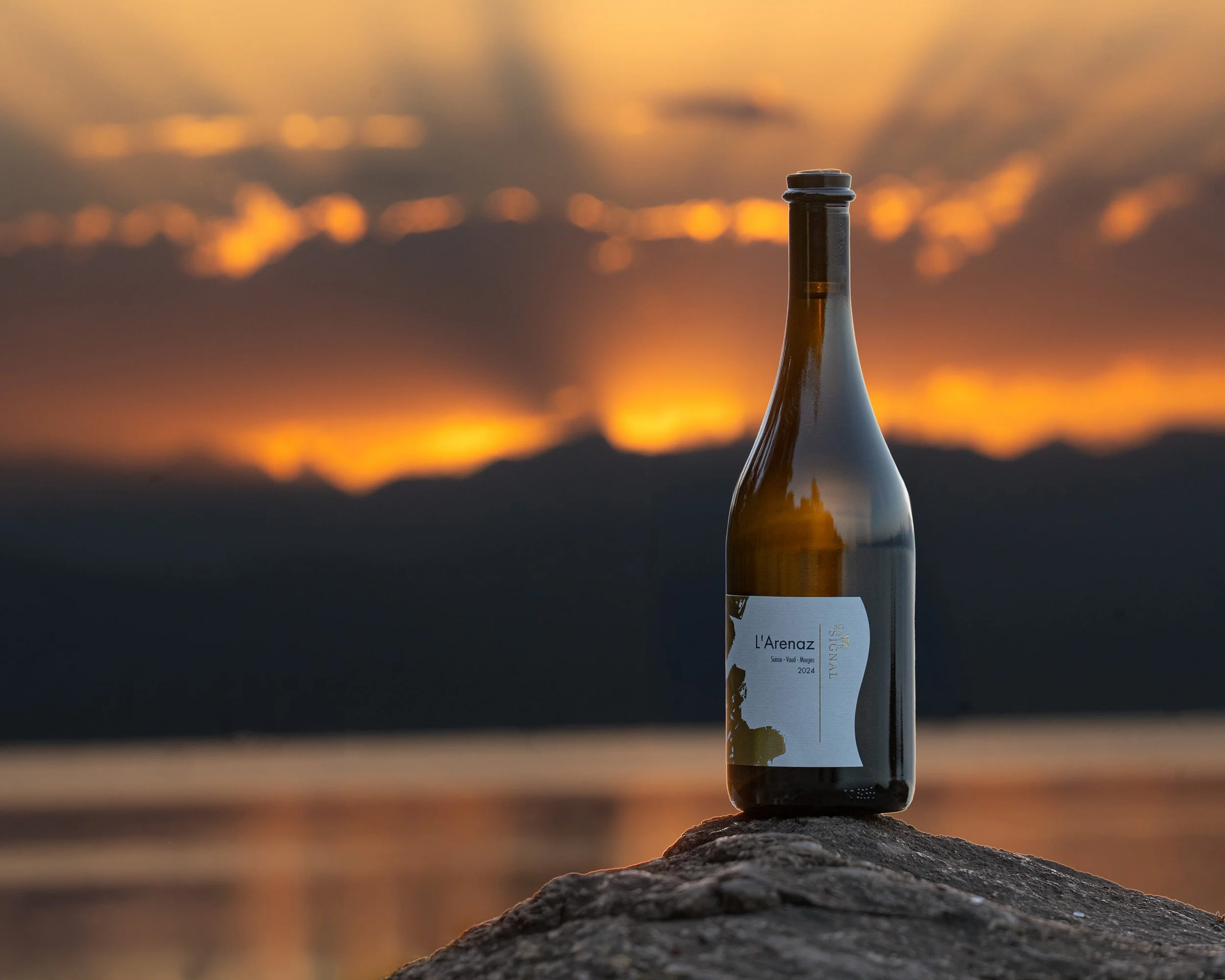 L'Arenaz 2024 de la Cave du Signal, sur un rocher au bord du Léman, au coucher du soleil