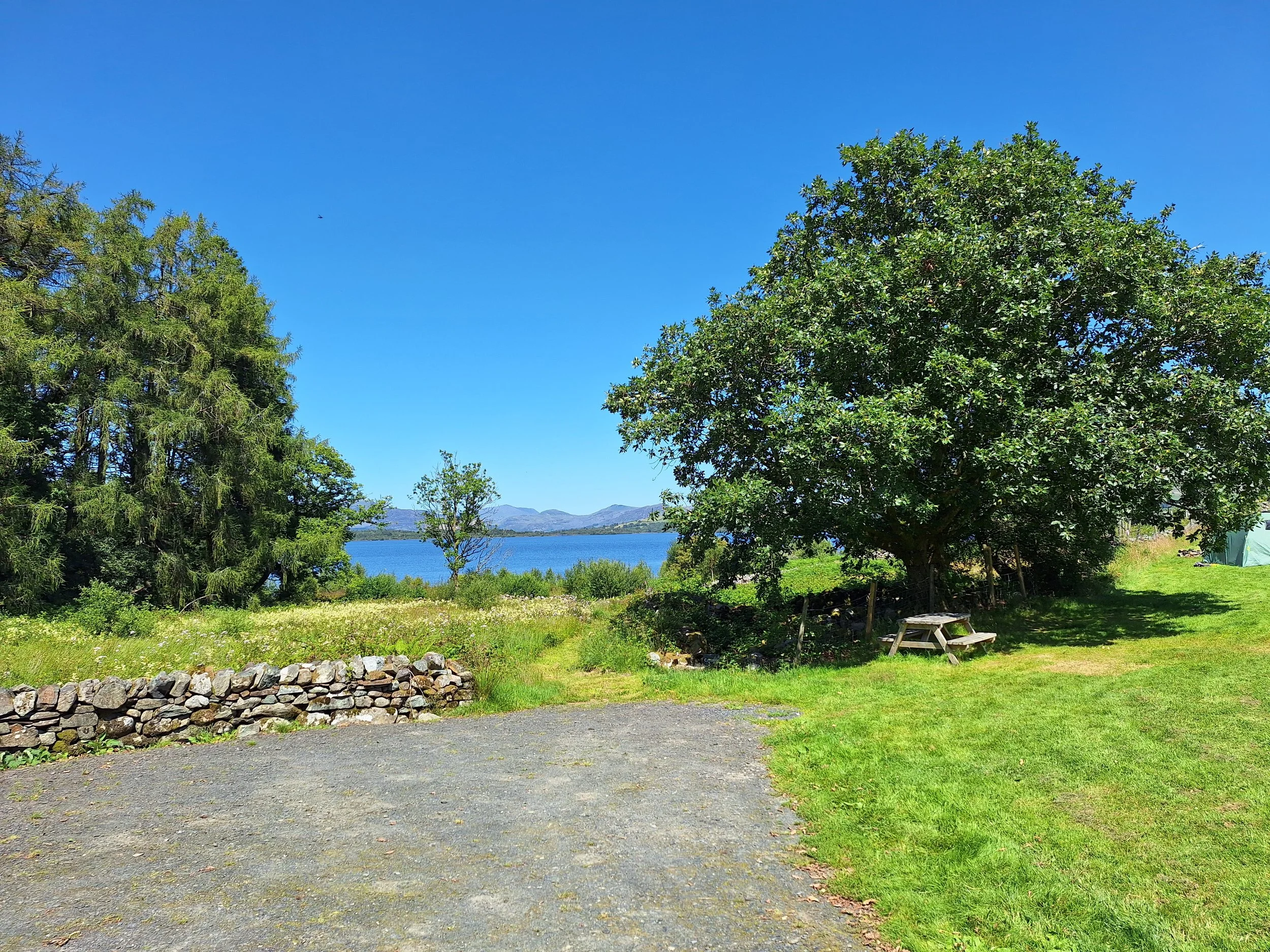 view of lake from parking area