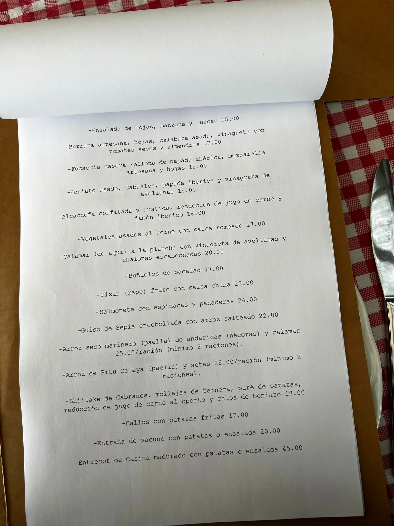 The menu changes often