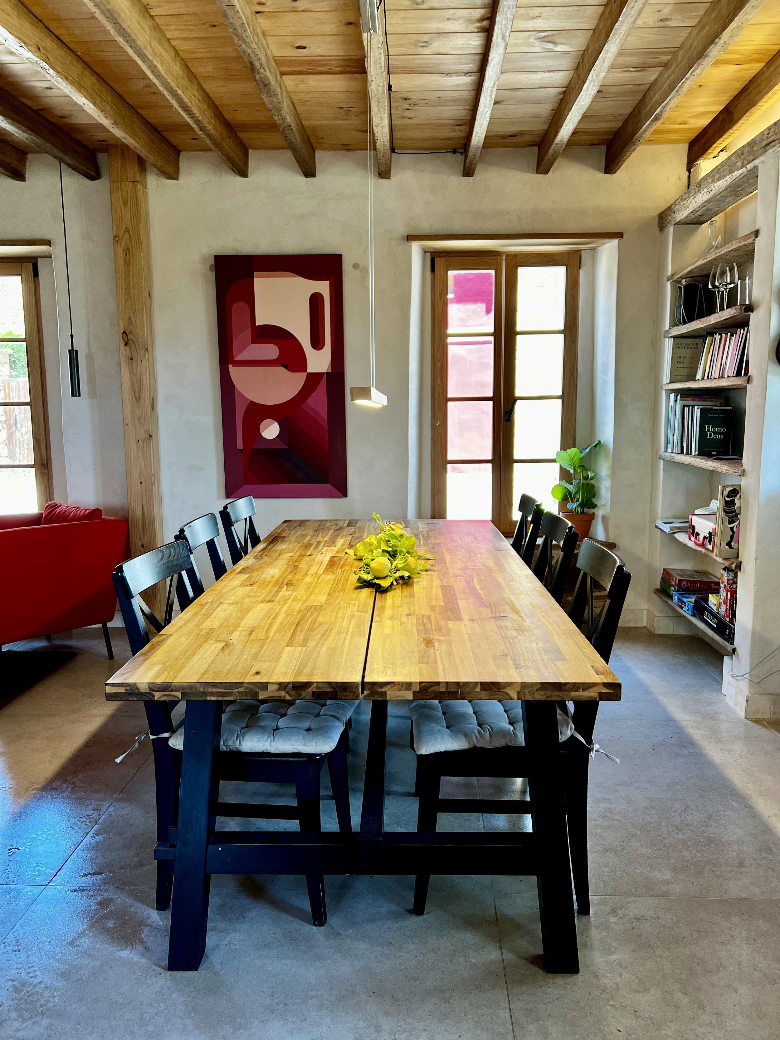 Dining Table with Garden Lemons and Original Art