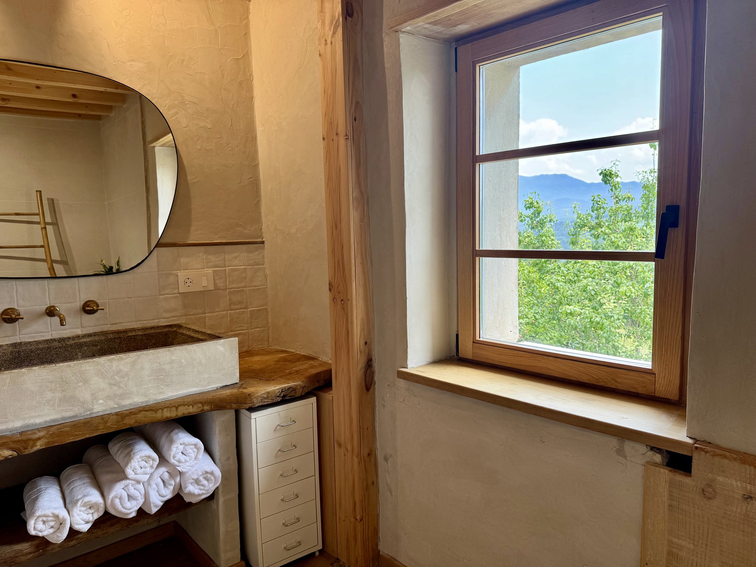 Handmade Chestnut Window with Mountain Views