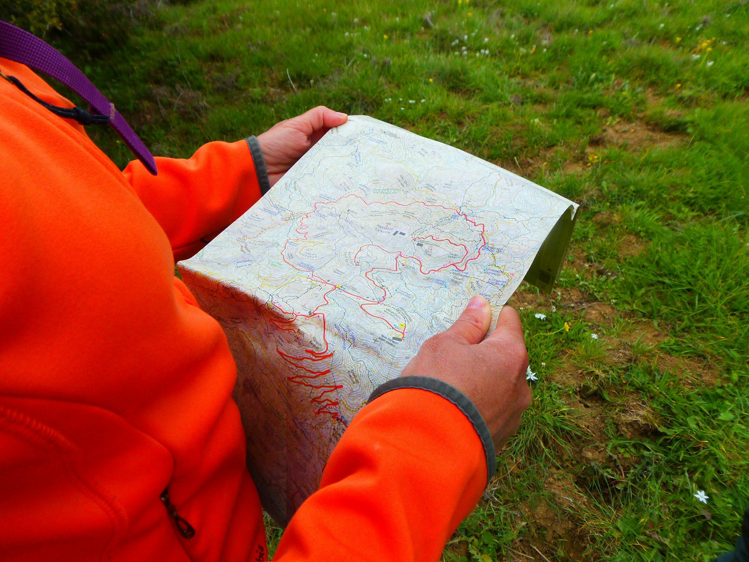Checking the map for hiking