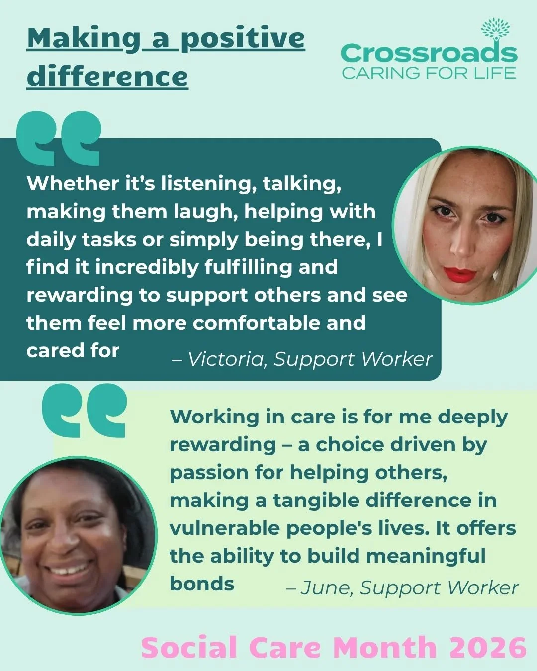 The impact our incredible Support Workers have on local lives is real and it&rsquo;s felt every single day. So, as April has been all about #CelebratingSocialCare, we thought we'd ask the team why they work in care and what it means to them.

Swipe t