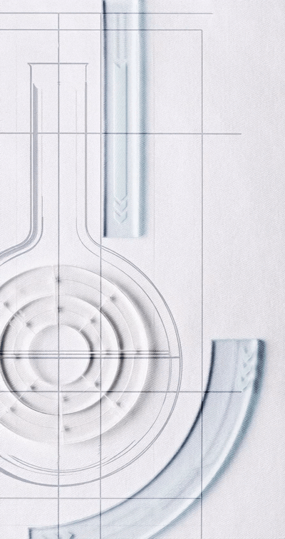 Blueprint or technical drawing of a headphone with detailed structural lines and measurements.
