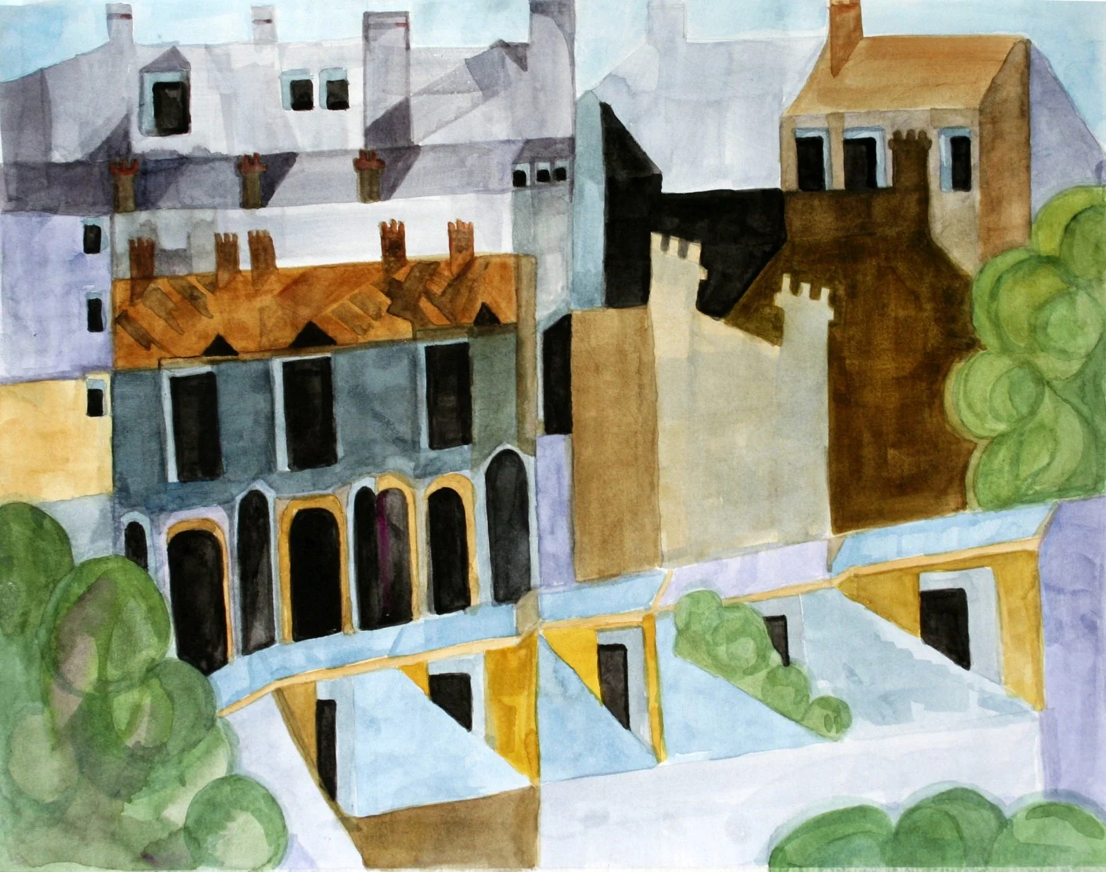 View of Gospel Oak with simple shapes of houses in grey and blue