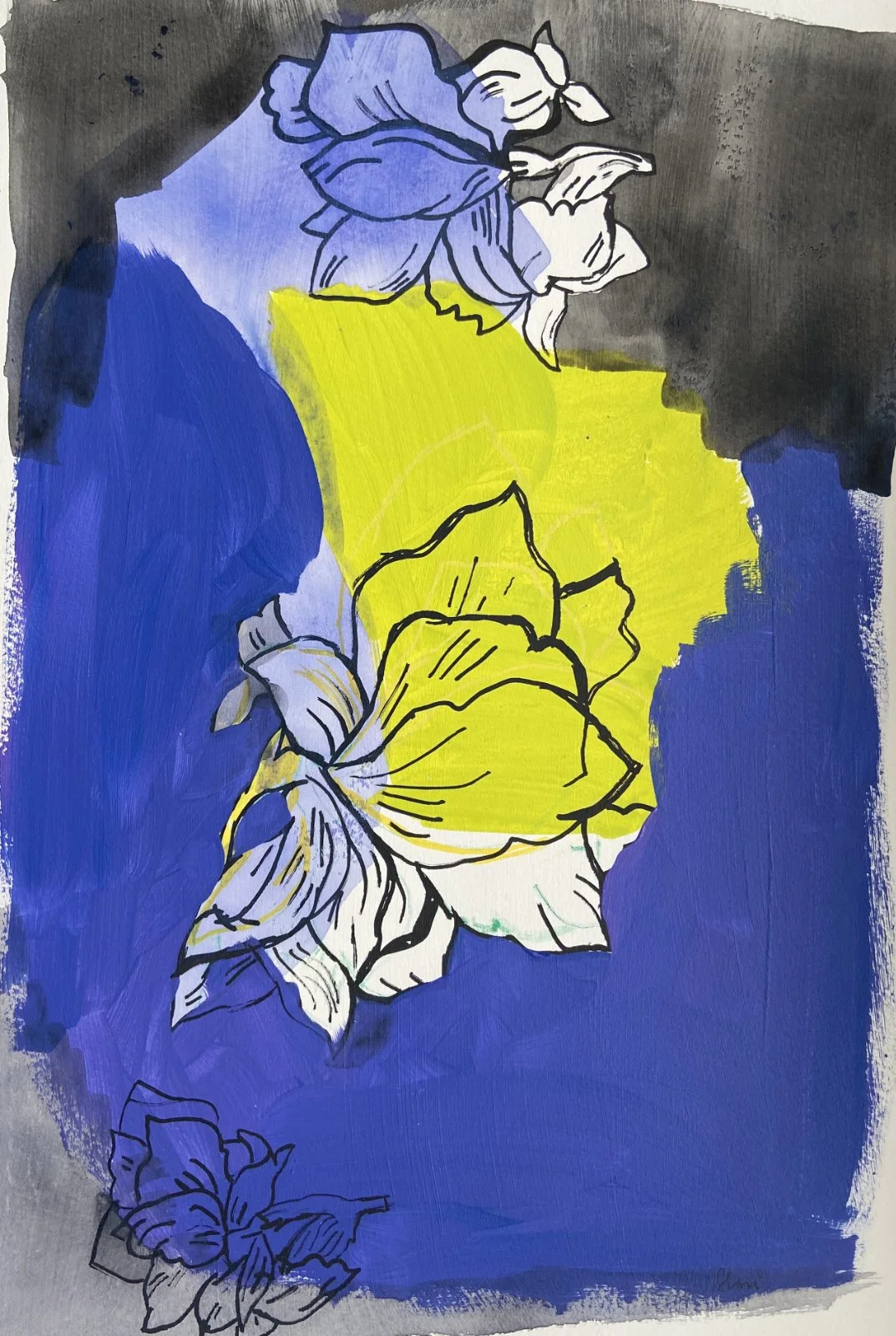 drawing of flowers with purple and green