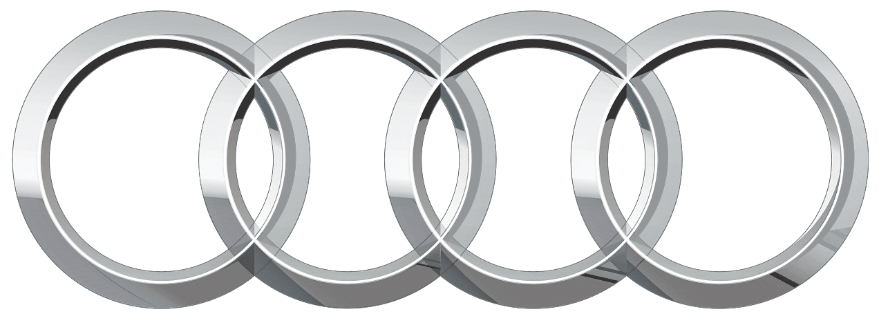 Audi logo with four interlocking rings.