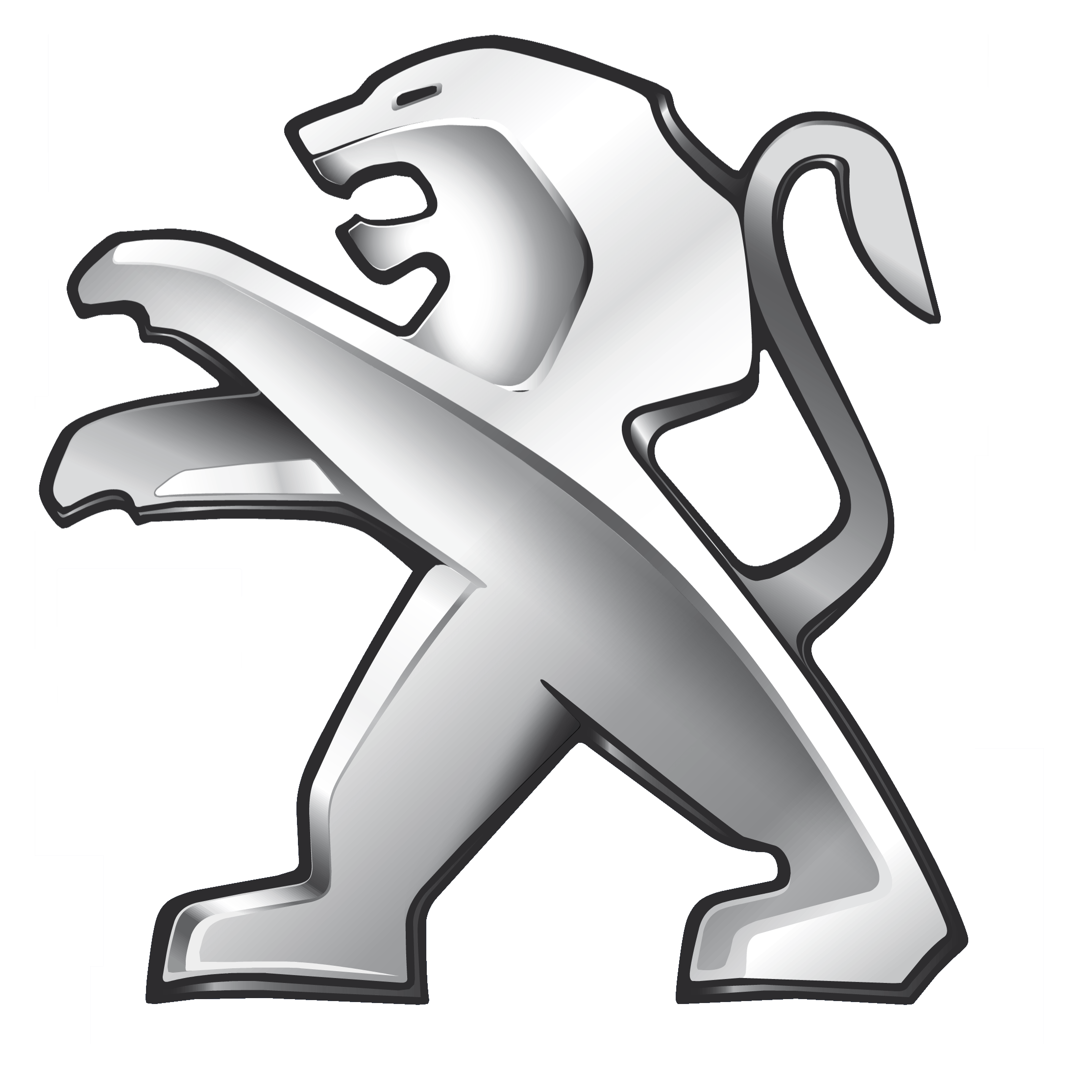 Silver lion logo on a black background.