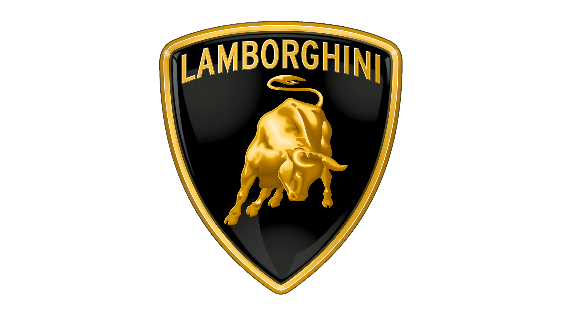 Lamborghini logo with golden bull and text on black background