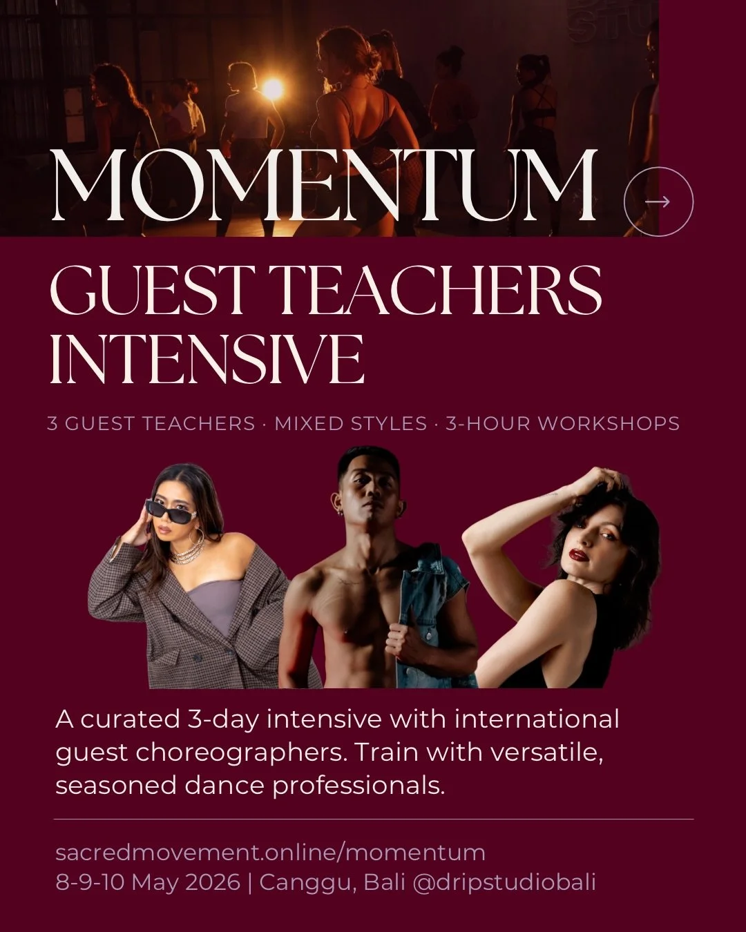MOMENTUM &mdash; Guest Teachers Intensive

A curated 3-day training experience with international artists bringing their unique styles, energy, and perspective into one space.

Train with:
@yo_komiyamoto 
@one1p 
@tashibullman 

3 days. 3 workshops. 