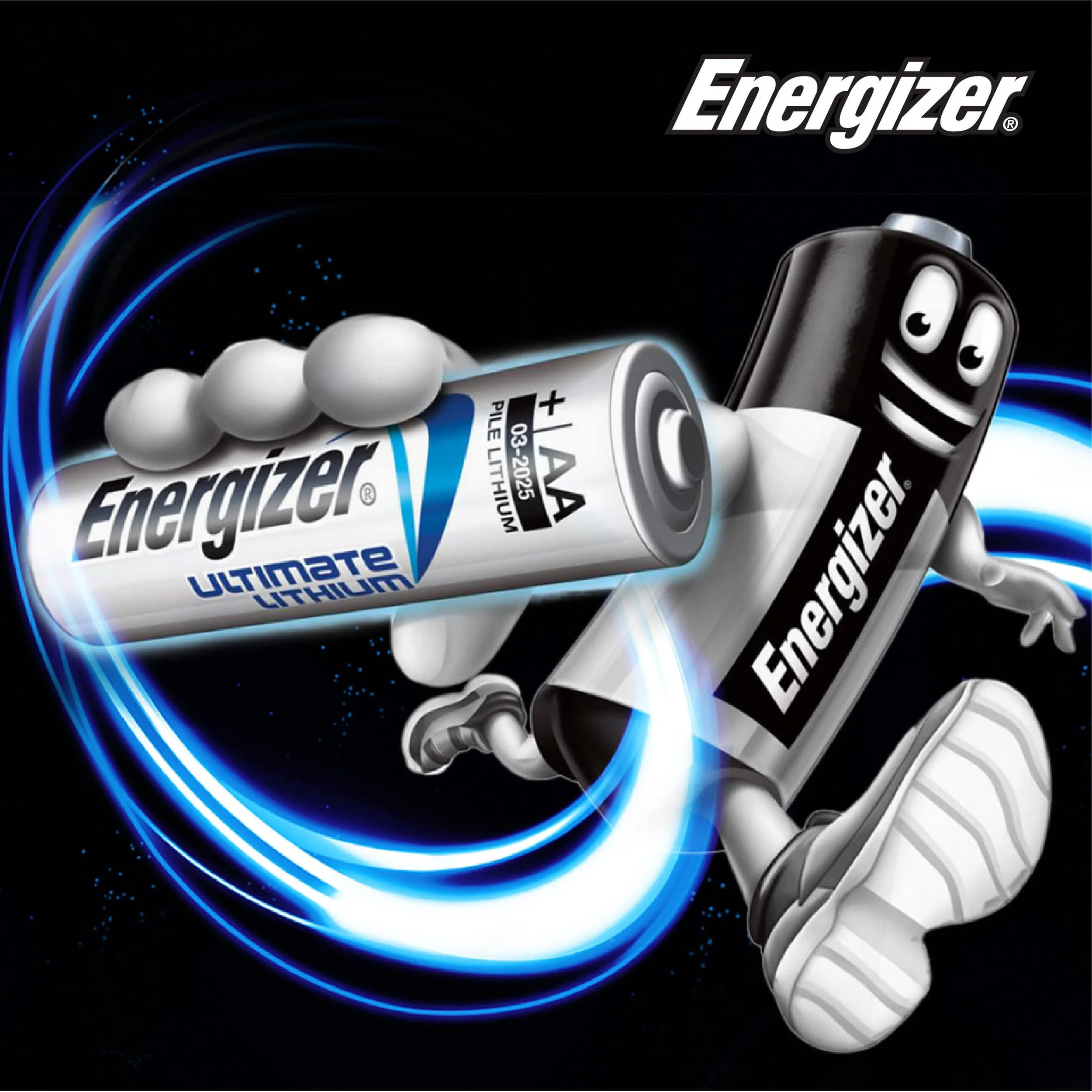 Energizer packaging and POS design featuring the dynamic 3D animated battery character. High-energy advertising visual designed to maximize shelf impact for the world's longest-lasting battery.