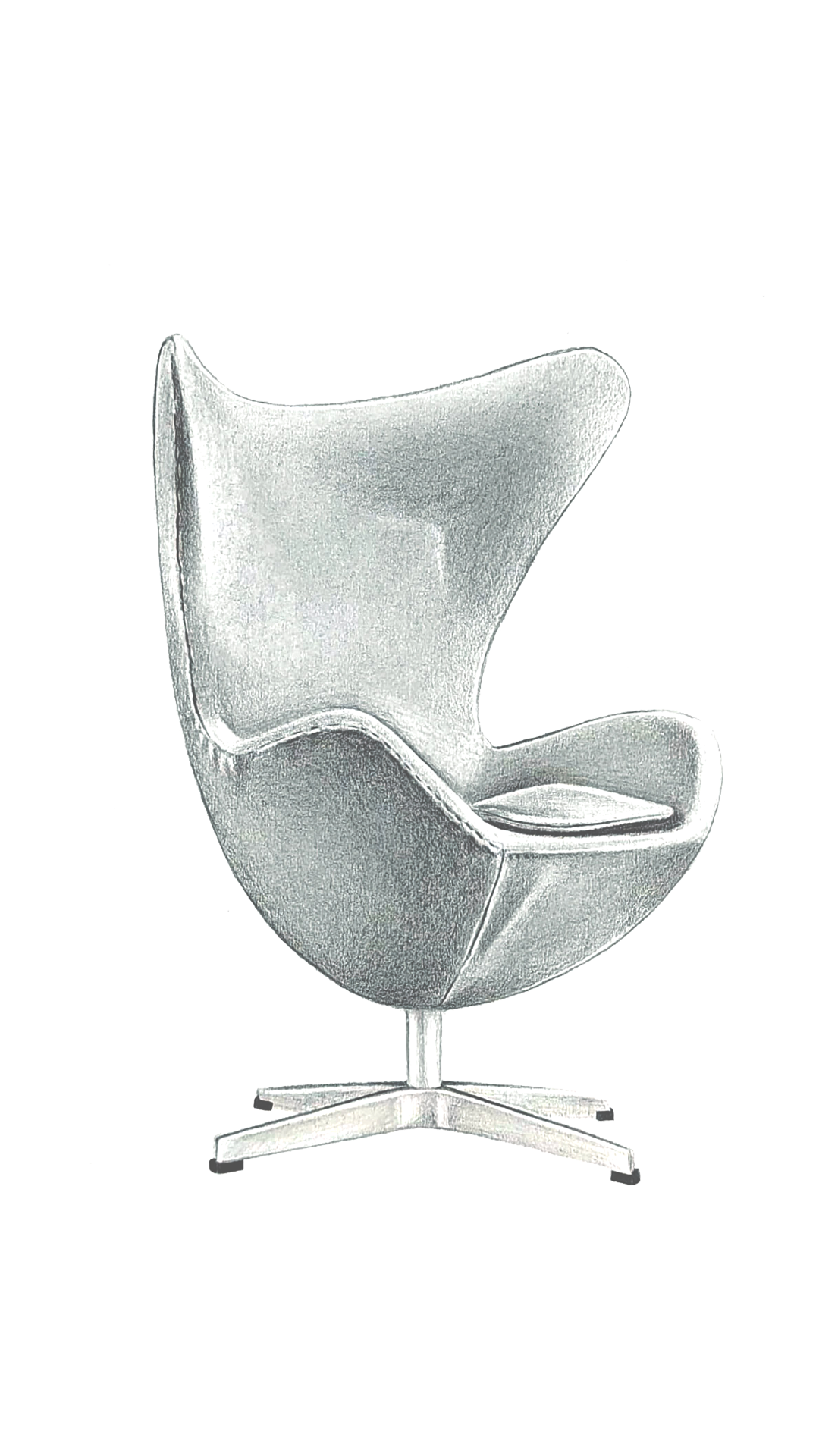 Modern egg-shaped lounge chair with a high back and armrests, mounted on a metal star-shaped base.