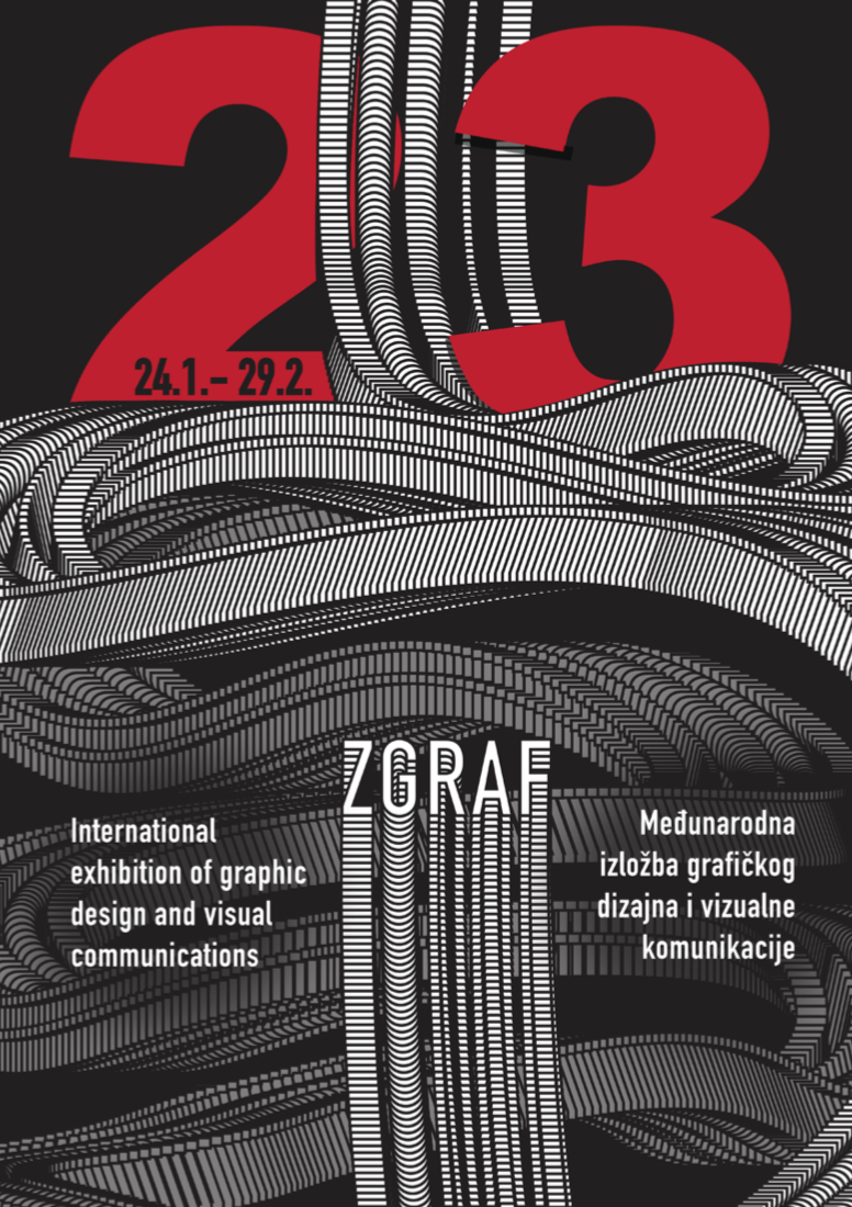 Poster for the 7th International Exhibition of Graphic Design and Visual Communications, titled 'ZGRAF.' Radovi polaznika programa priprema za Studij dizajna pri Arhitektonskom fakultetu u Zagrebu koji vodi magistra dizajna Adriana Pavelić. 