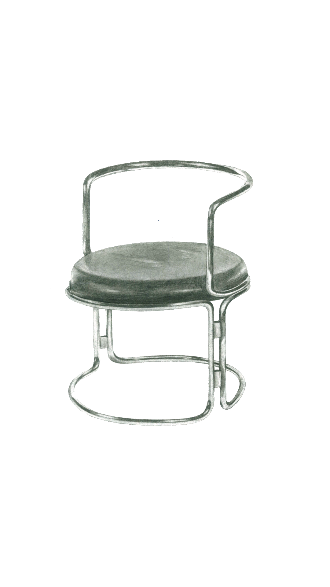 A metal chair with a curved backrest and a cushioned seat.