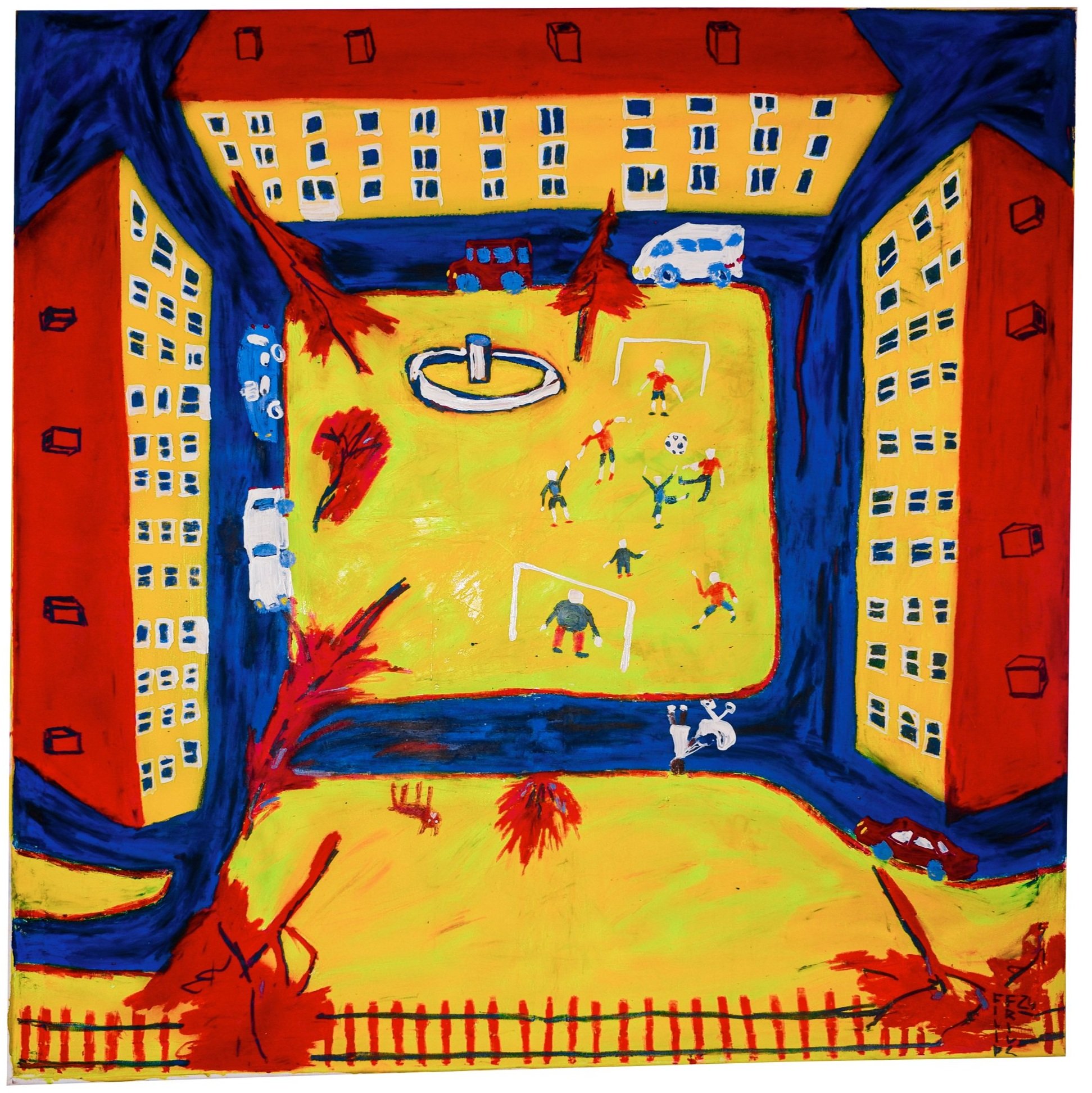 The Yard, 2024. Mixed media on canvas -- 140 x 140 cm / 54 x 54 in.