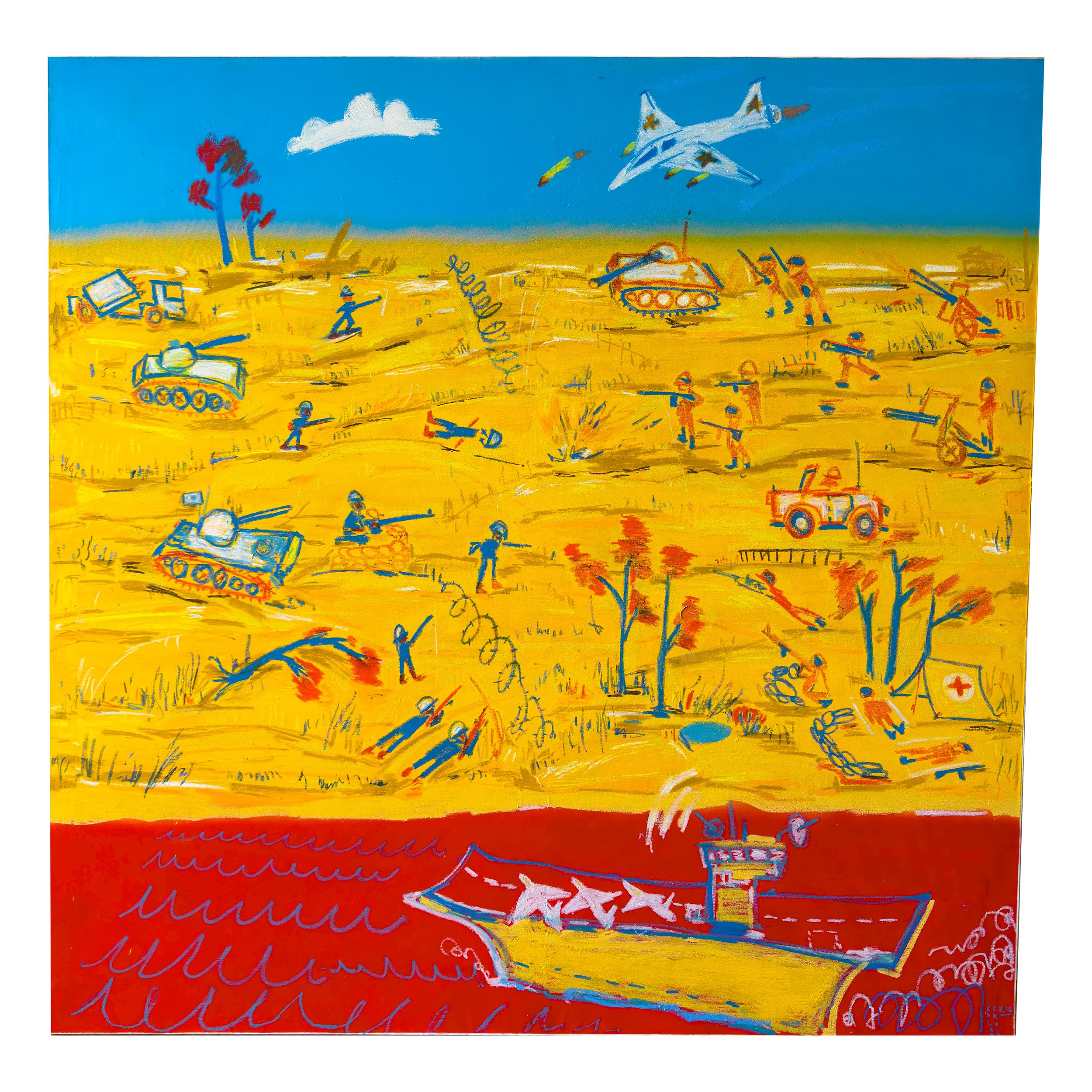 War Games, 2024. Mixed media on canvas -- 140 x 140 cm / 55 x 55 in.