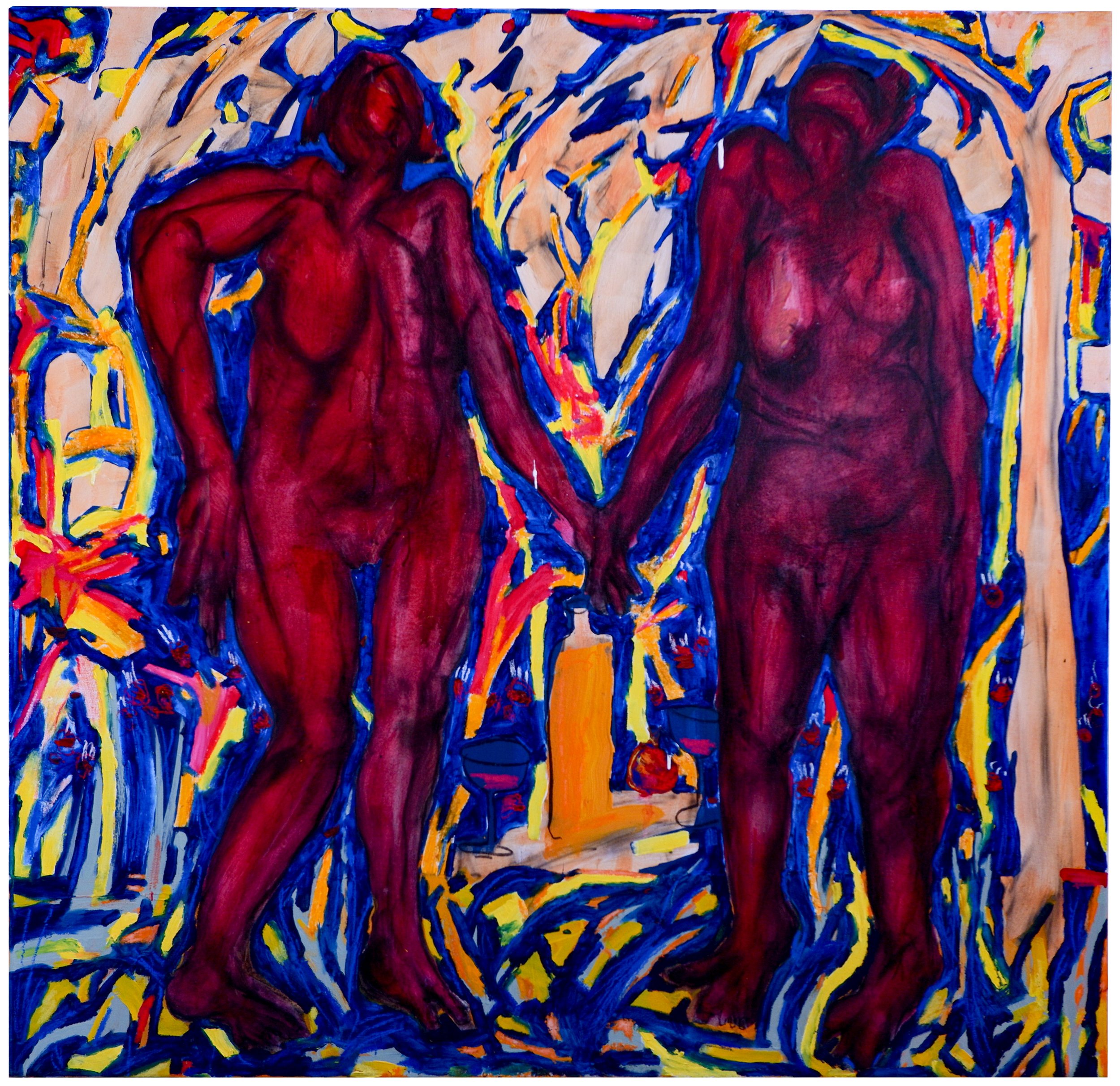 Eden / The end of the childhood, 2023. Oil paint and acrylics on canvas -- 140 x 140 cm, 54 x 54 in