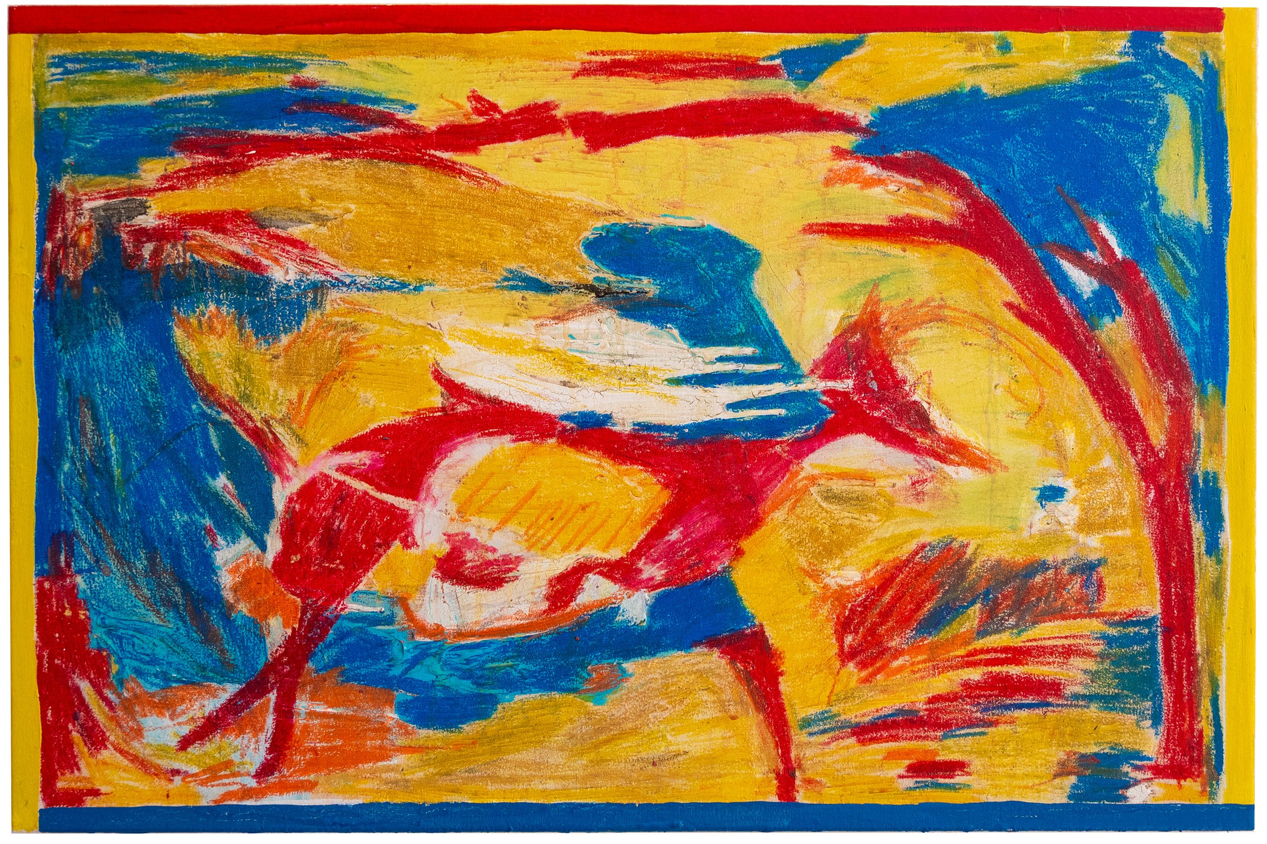 Time, 2023. Acrylics and oil pastel on canvas -- 60 x 80 cm / 23.6 x 31.5 in.