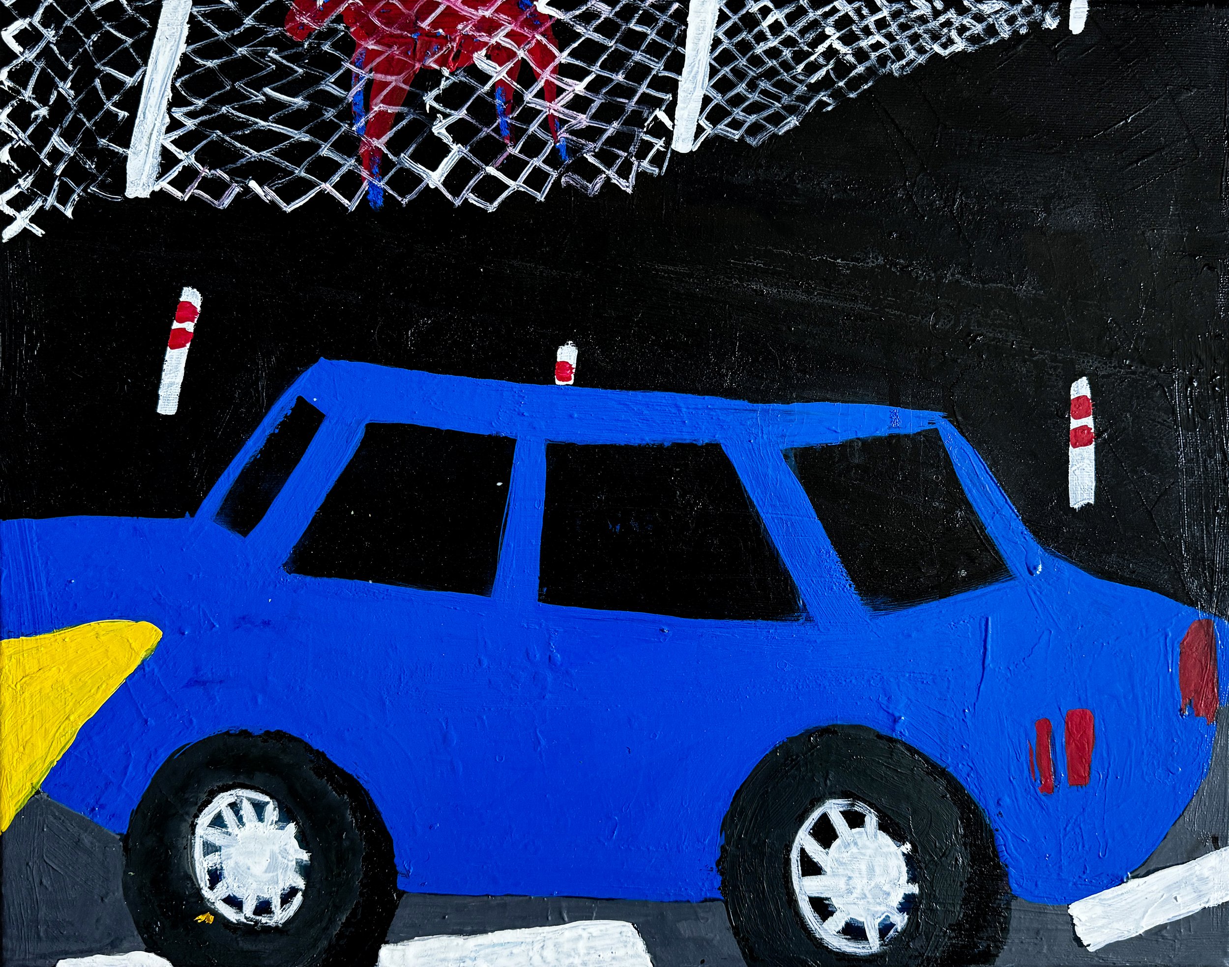 Blue Escape, 2025. Acrylics and oil stick on canvas -- 40 x 50 cm / 15.8 x 19.7 in.