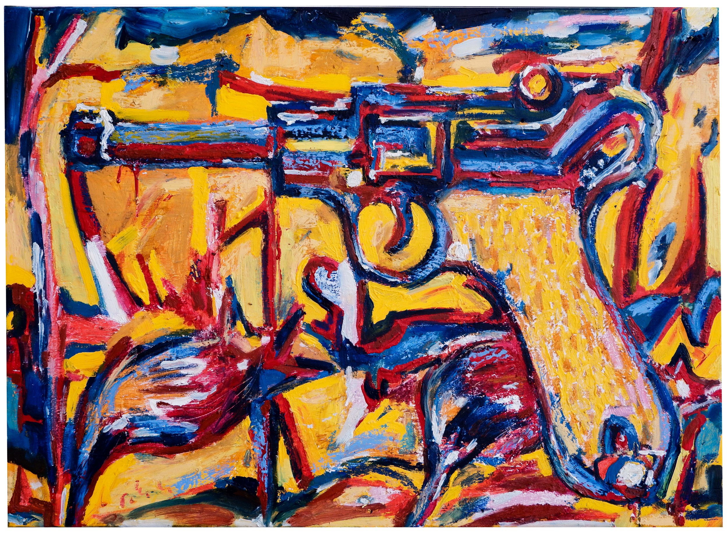 Luger, 2024. Mixed media on canvas -- 50 x 70 cm, 19.7 x 27.6 in.