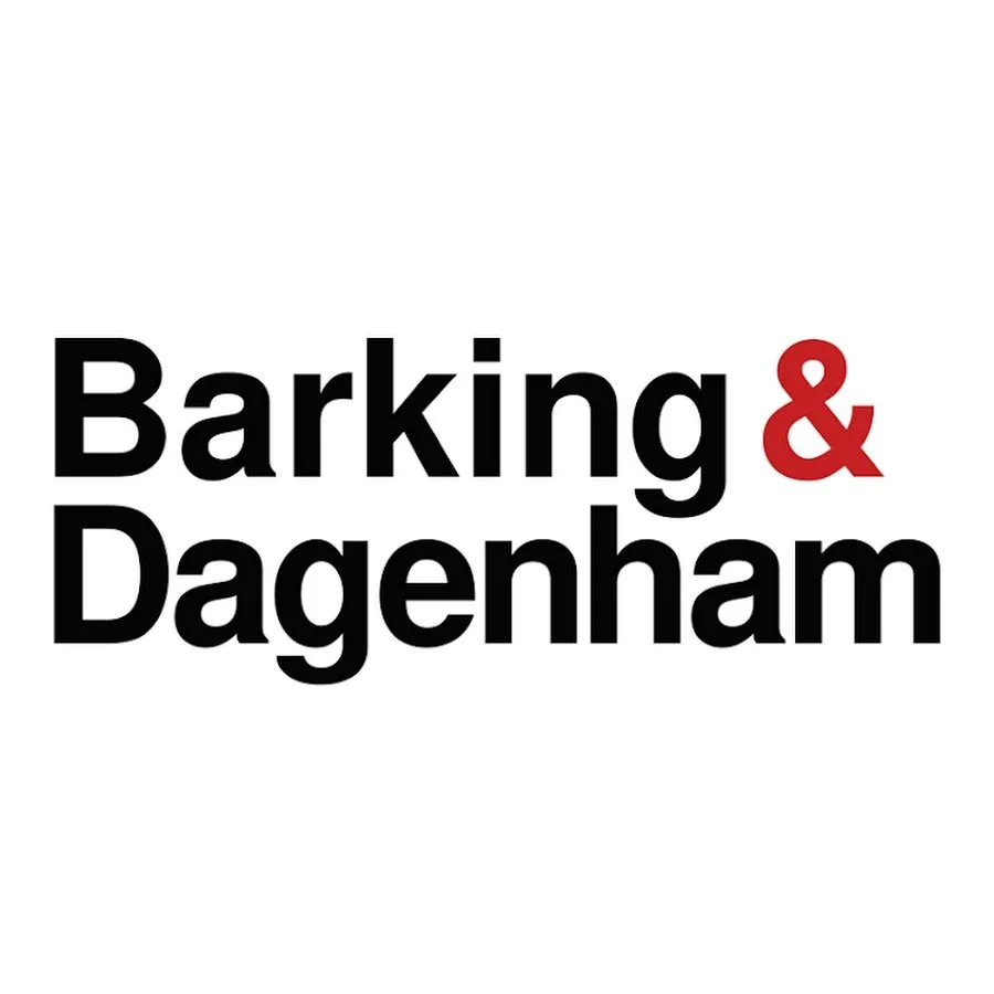 Text 'Barking & Dagenham' in black, with '&' in red.