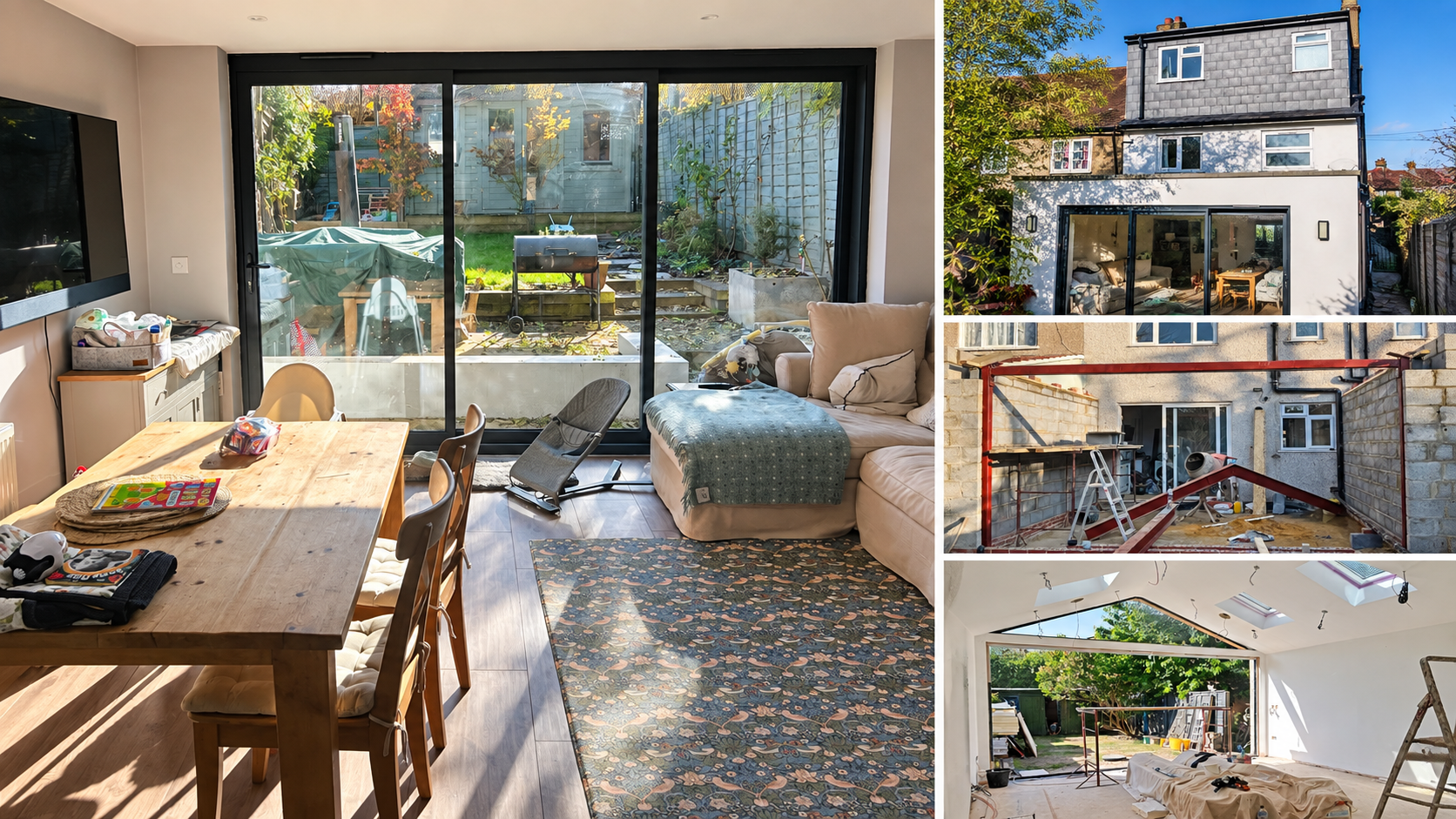 SW16 home extension by Livspace with open-plan living space, rooflights and garden access.