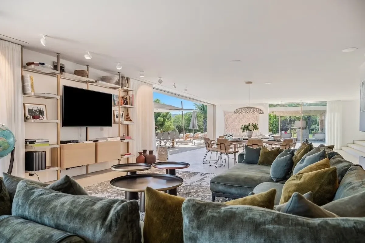 Image ofsome of the luxury indoor living space at the calla bassa villa in Ibiza, Spain