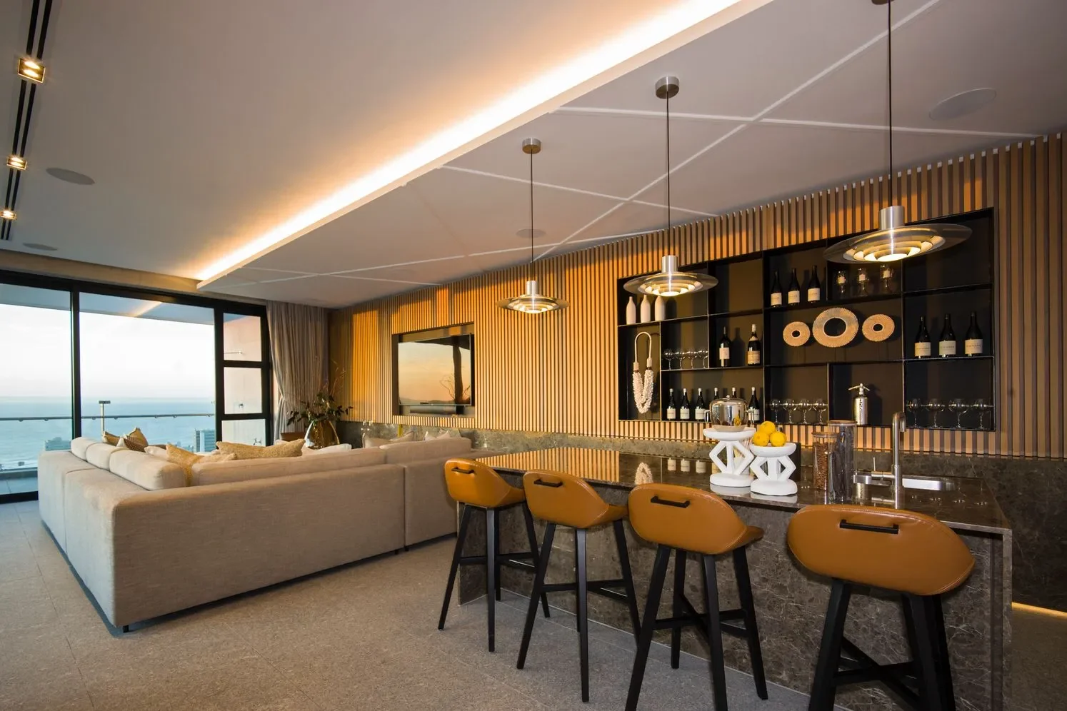 image of the bar and living space at the Cape Town Penthouse Villa For Sale