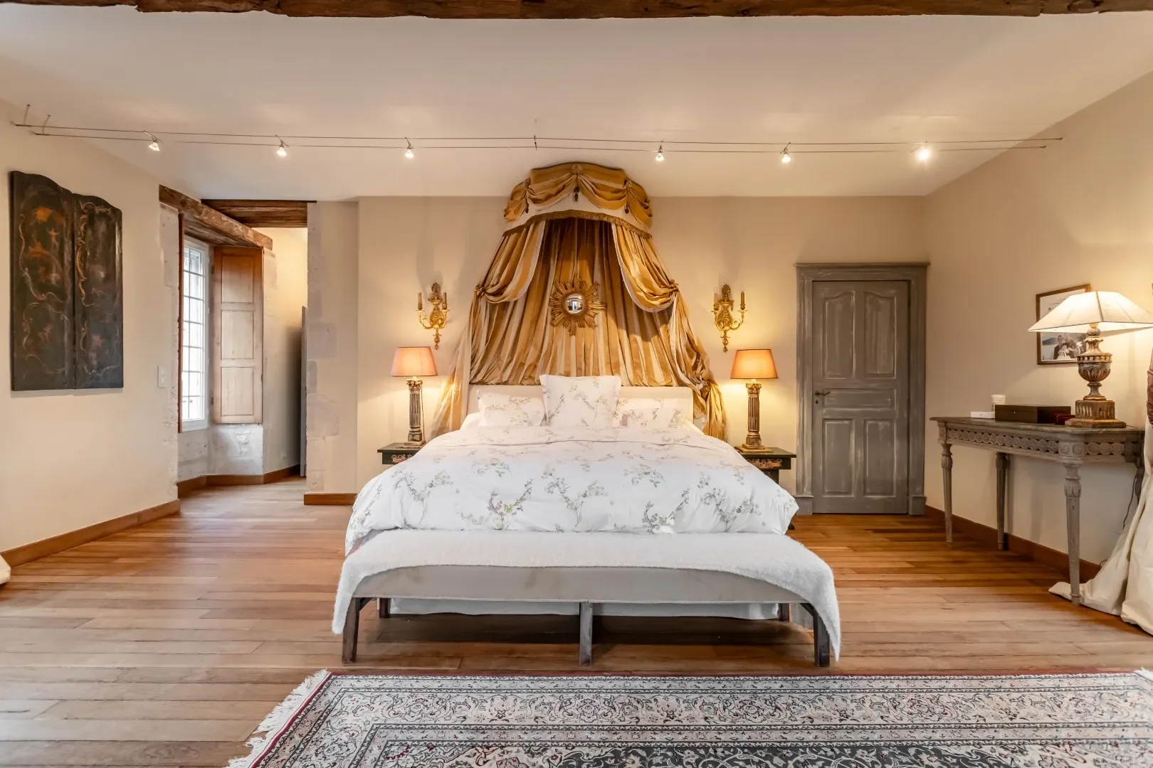 bedroom in fully restored 17th-century estate  in Roquecor, Occitanie, France