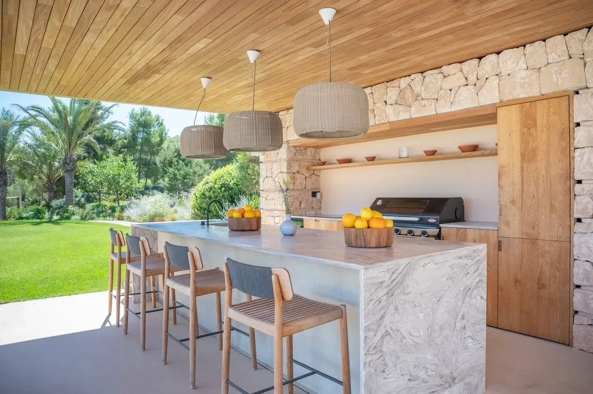 view of the alfresco kitchen at the Cala Bassa villa