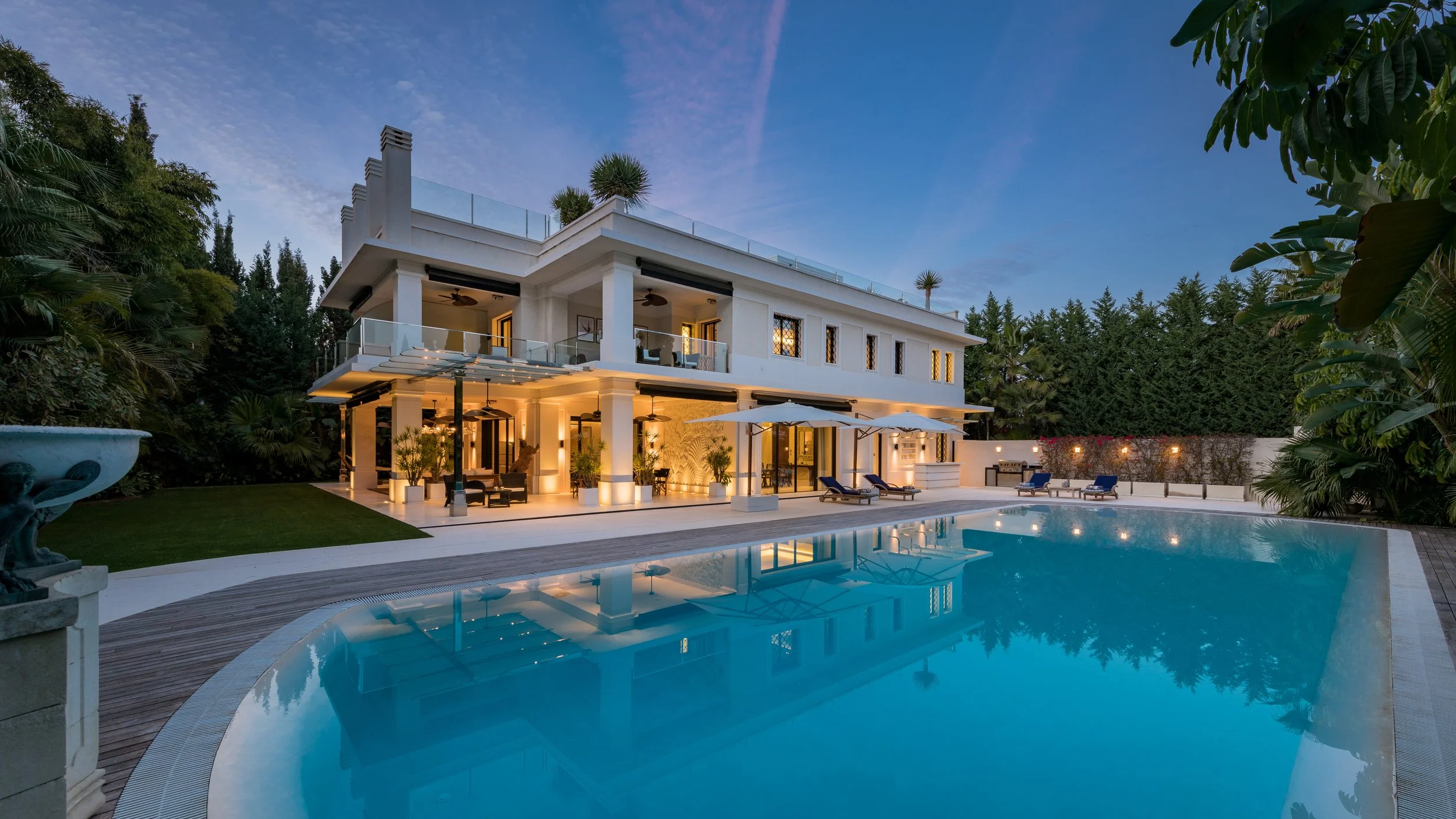 view of villa and pool area of marbella luxury villa
