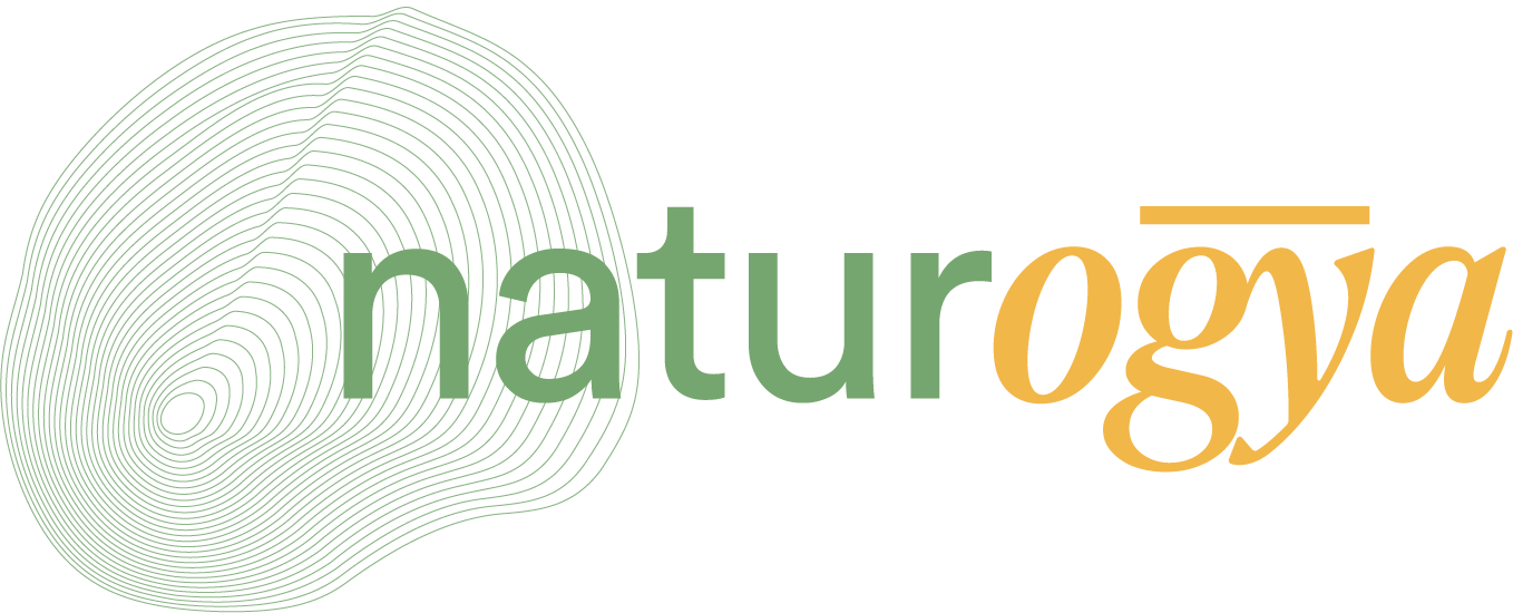 Logo with stylized tree shape and the words "natu**rogya" in green and gold letters.