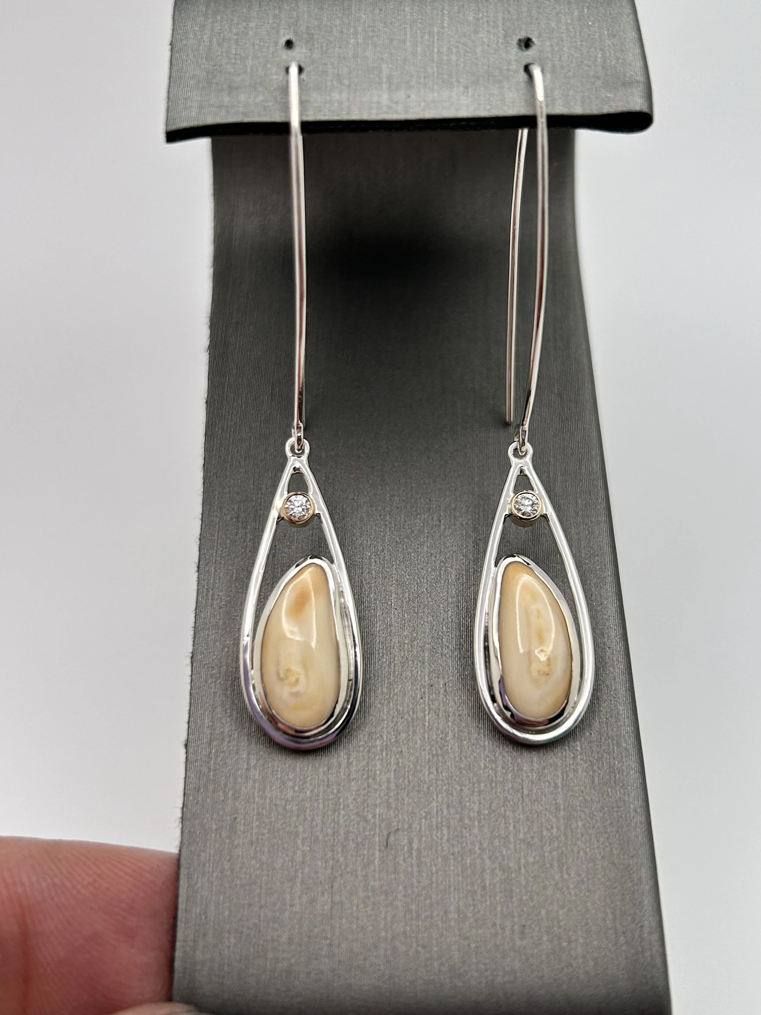 Diamond and Elk Ivory drop earrings