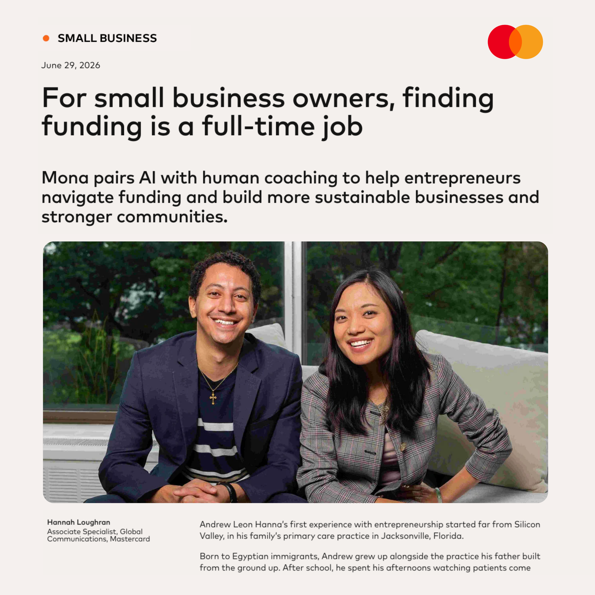 Mastercard: For small business owners, finding funding is a full-time job
