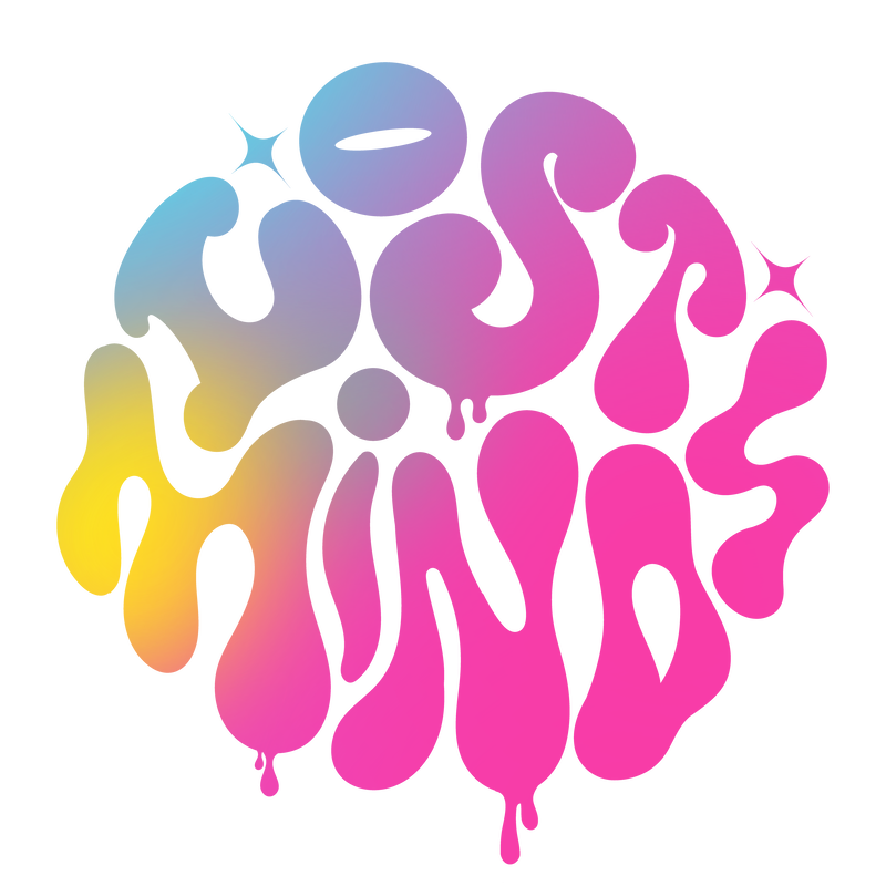 A colorful abstract illustration with overlapping circles and gradient colors including yellow, pink, purple, blue, and green.