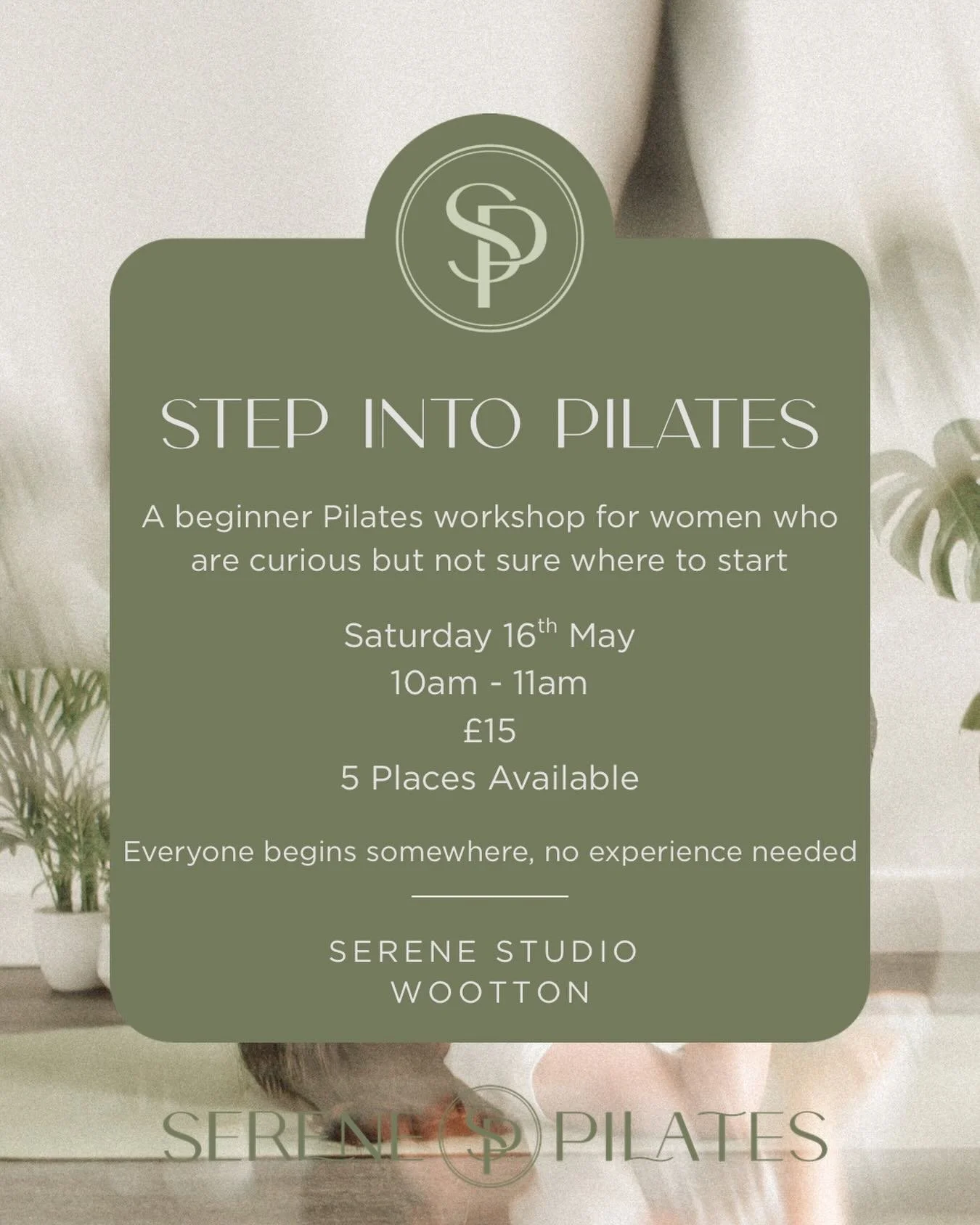 Introducing - Step into Pilates. 
A beginners one off workshop, guiding you for 1 hour through a beginners flow. No pressure, no expectations.

Everyone begins somewhere.
No experience needed, come as you are.

I would love to welcome you to this one