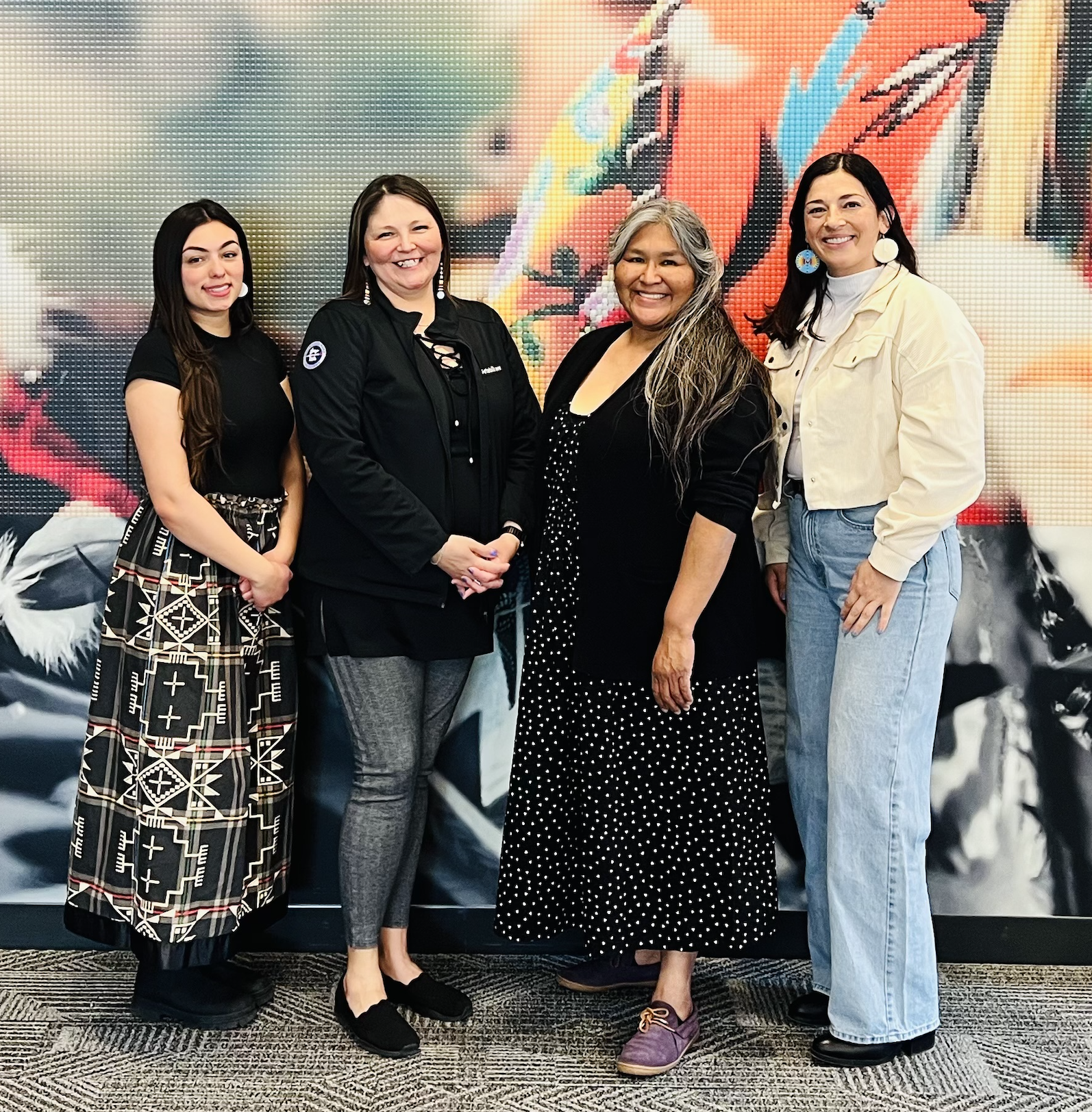 Four AIBC leaders from left to right: Sophie Hunter, Deanna StandingCloud, Shashana Skippingday and Korina Barry, the Co-Community Director of BJC