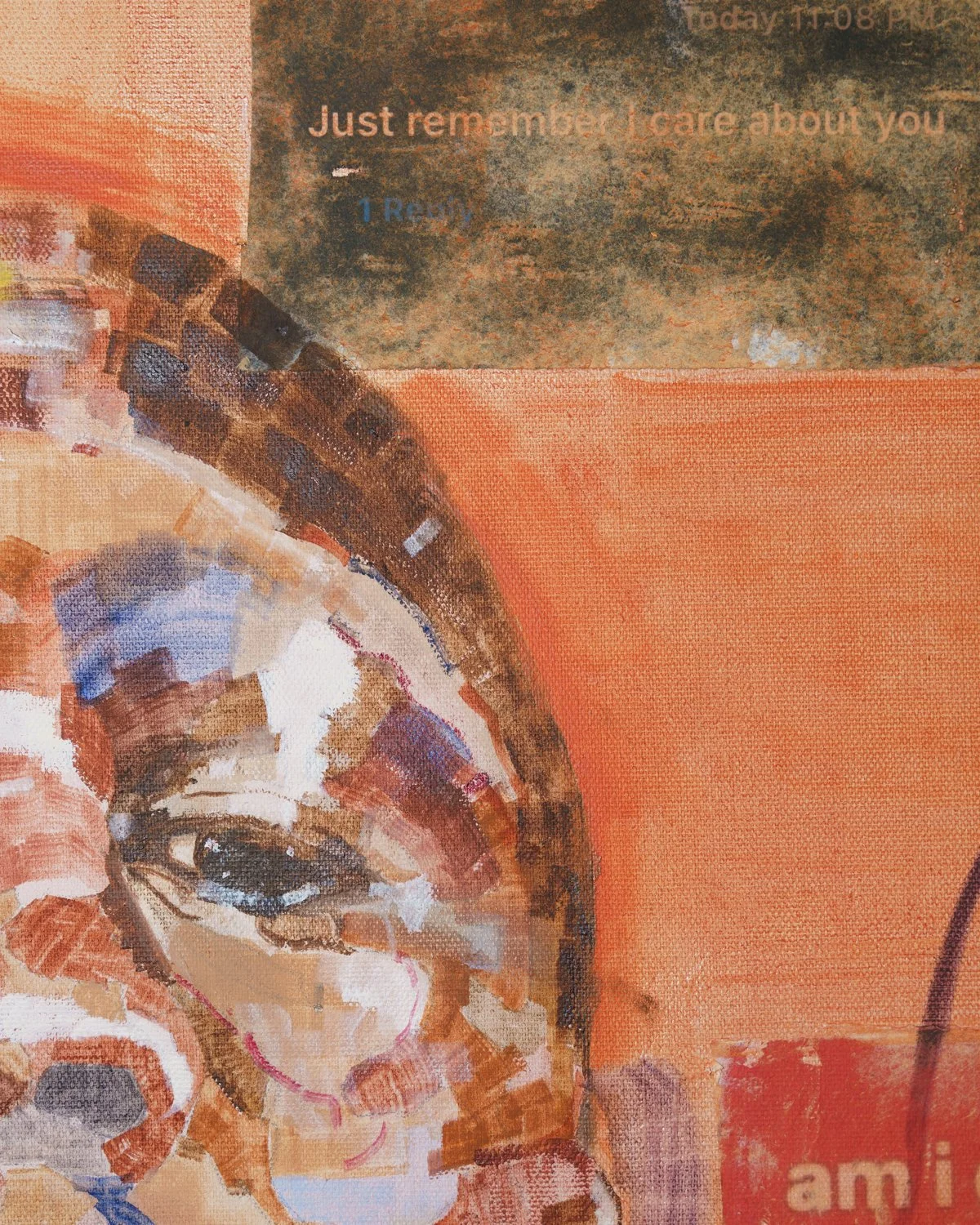 Self portrait with mixed colors and text