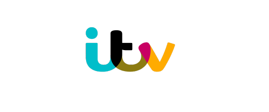 The logo of ITV, a British television network, with the stylized letters 'itv' in turquoise, black, and yellow on a transparent background.