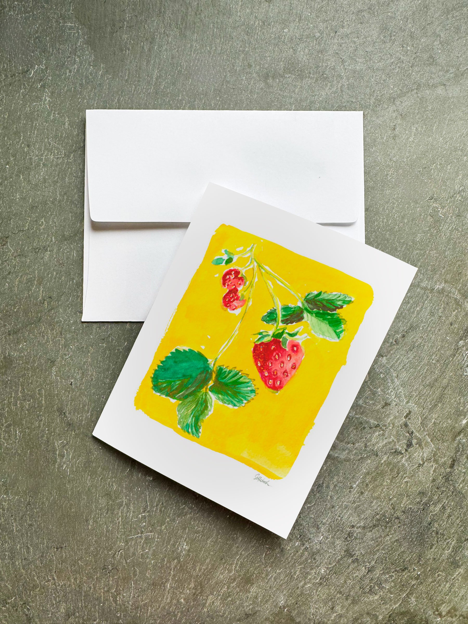 Strawberry Study on Yellow A2 Card